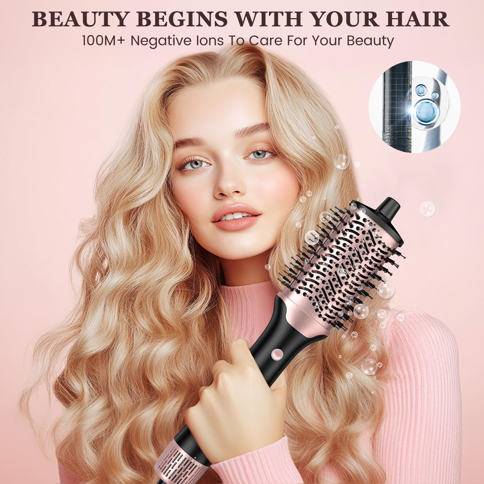 slopehill Blow Dryer Brush, 100,000RPM Ionic Hot Air Brush, 1400W, 4-in-1 Styler
