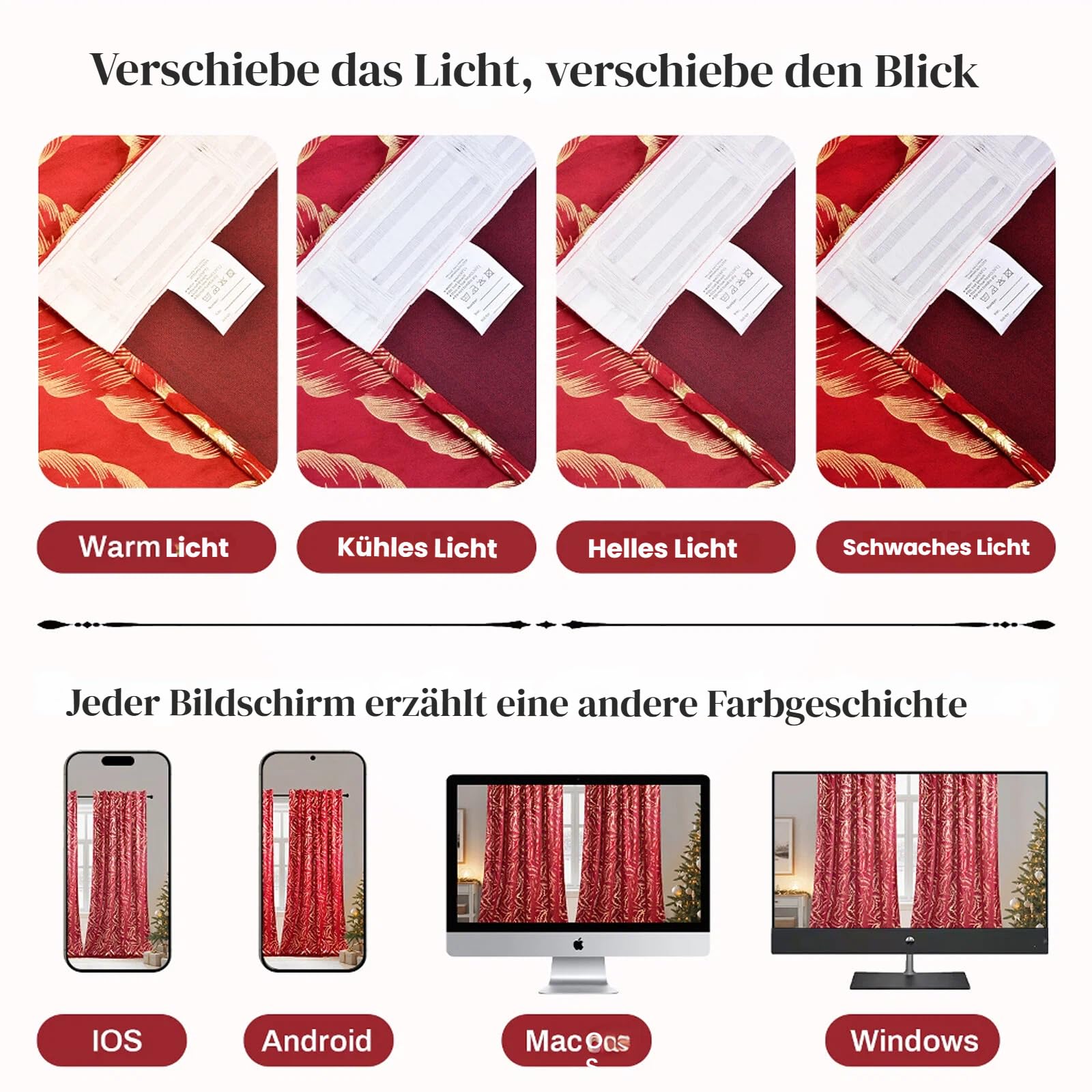 Lot de 2 rideaux en velours avec motif feuilles dorées - Beaux rideaux en velours - Opaques - Avec ruban fronceur - Pour salon, chambre à coucher - H 274 x l 132 cm - Rouge Noël