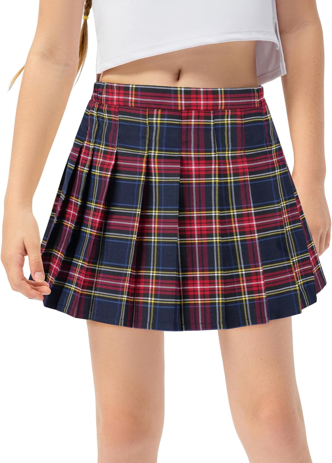 Girls Pleated Skirt with Inner Shorts High Waist School Uniform Skorts Knee Soft Breathable Skirts 2-16 Years