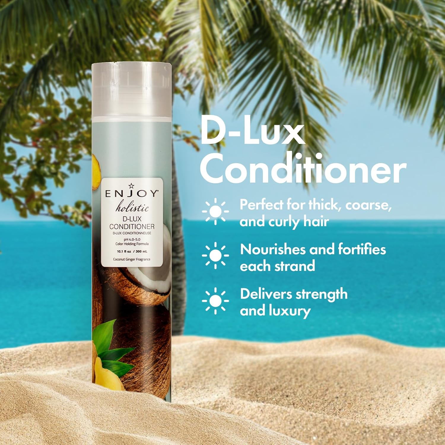 Enjoy Holistic D-Lux Conditioner - Deep Nourishing Treatment for Thick, Coarse & Curly Hair - Ultimate Softness, Shine & Detangling - Sulfate & Paraben Free - Tropical Coconut & Ginger Scent