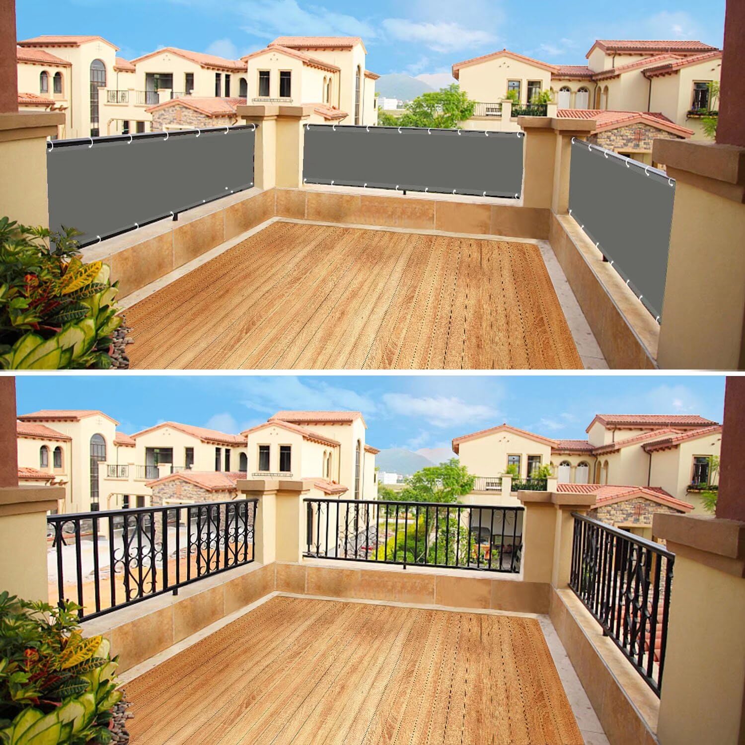 Paravento per Balcone Impermeabile Anti-UV 85 x 350 cm Grigio