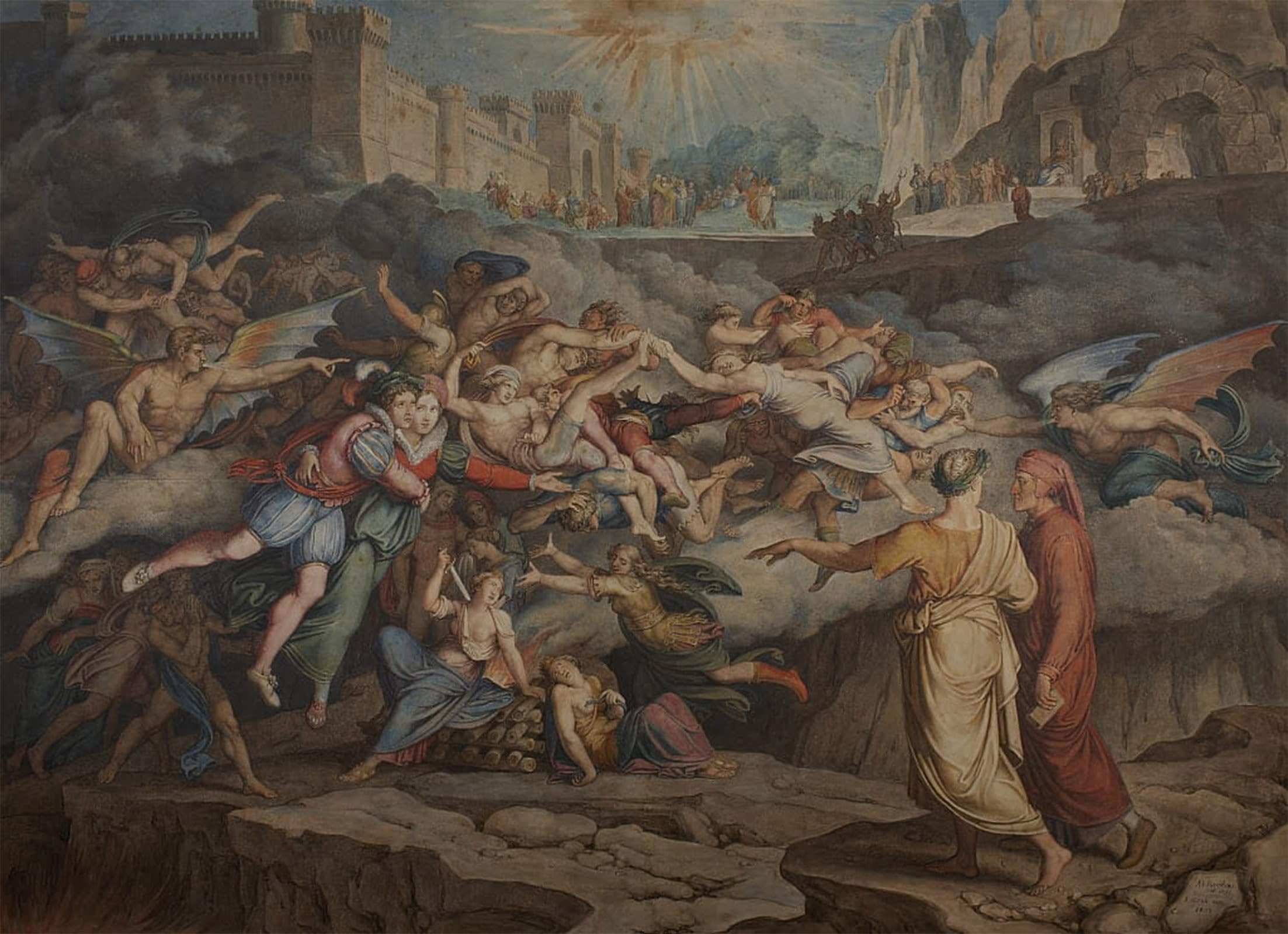 SERENDIPITP Vintage Picture Print on Canvas Wall Art Poster Dante and Virgil in the Second Circle of Hell by Anton Artwork Print Poster for Wall Decor 60x90cm