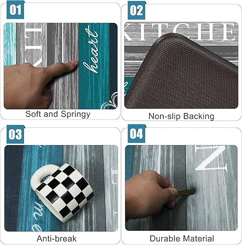 Miniatura 4 de Tapete de cocina de granja acolchado antifatiga, 2 piezas, antideslizante, impermeable, tapete de cocina para piso, tapete de madera rústica cómodo