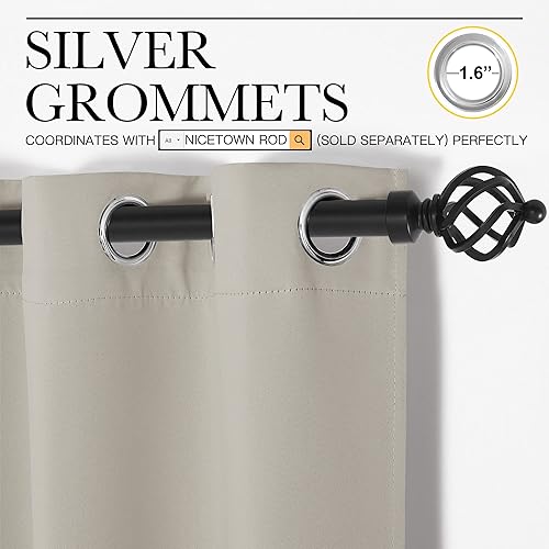 Miniatura 2 de NICETOWN - Cortinas de oscurecimiento de habitación para dormitorio, con aislamiento térmico, para ventana de cabaña pequeña (1 panel, natural, 63