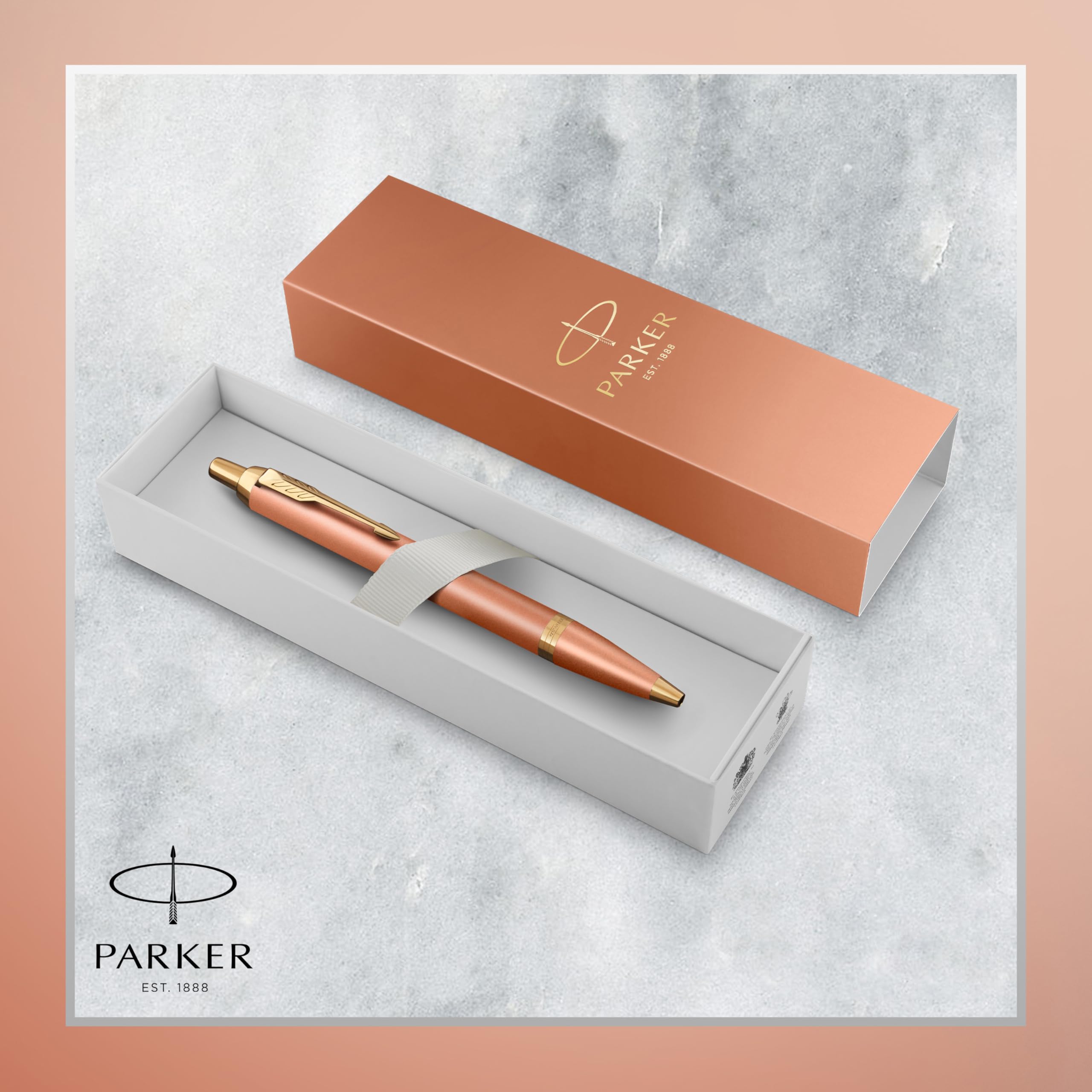 Długopis Parker IM Writing Rituals, pomarańczowy odcień Uplifting Orange z gradientem i złotym wykończeniem, końcówka medium, niebieski tusz, opakowanie prezentowe