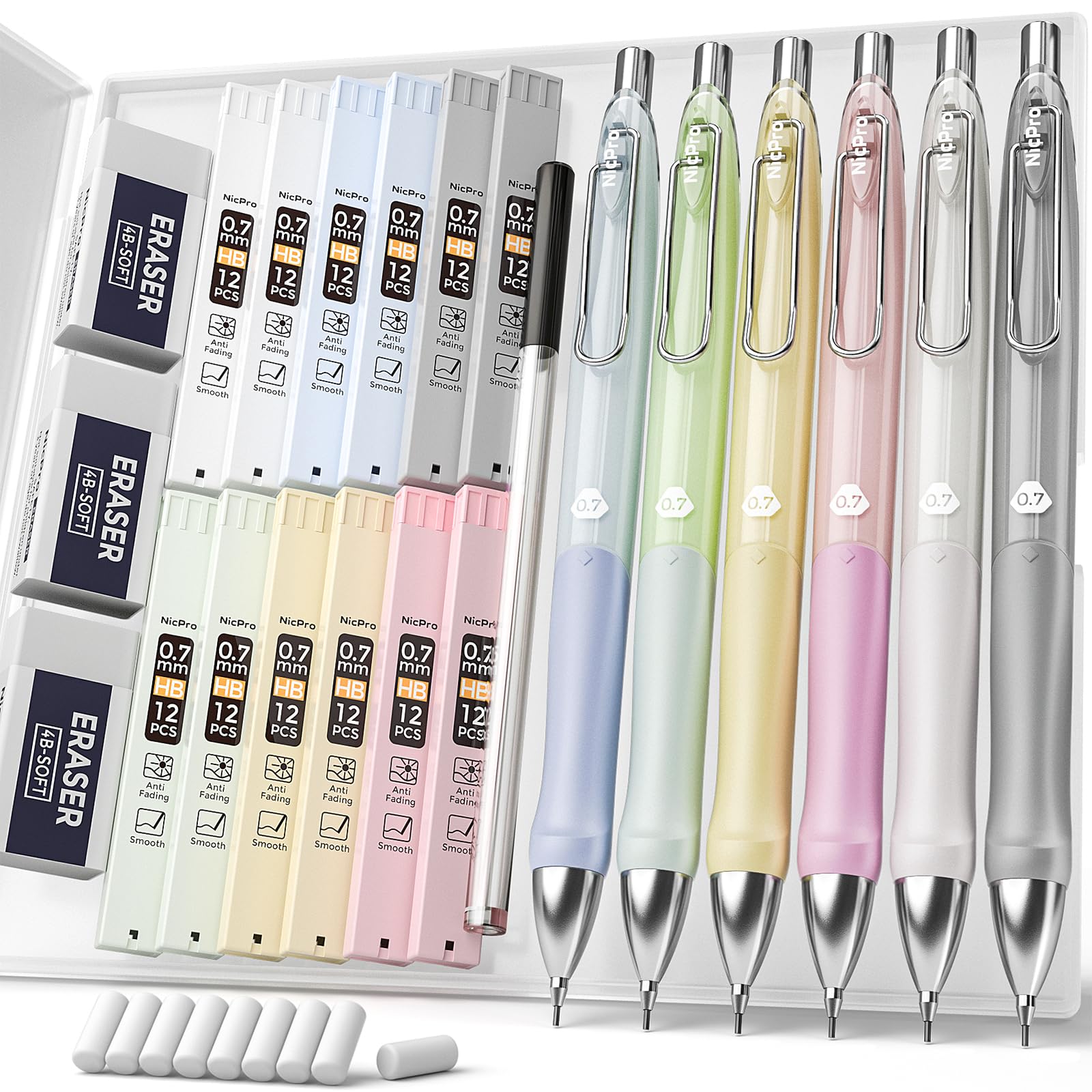 Sponsored Ad - Nicpro 6PCS Pastel Mechanical Pencil Set 0.7 mm, Cute Mechanical Pencils with Comfort Grip with 12 Tubes HB Lead Refill, 3 Eraser, 9 Eraser Refills for Student Writing, Drawing, Sketching- with Case