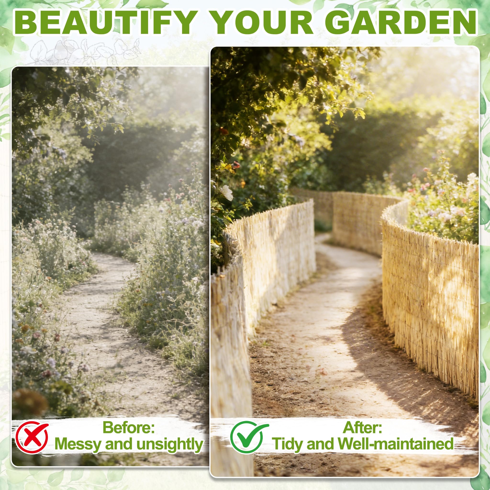 UISEBRT Recinzione frangivista da giardino, 200 x 300 cm, canne naturali, 6-8 mm, filo zincato da 0,5 mm, colore giallo chiaro, per balcone, terrazza, giardino, appartamento