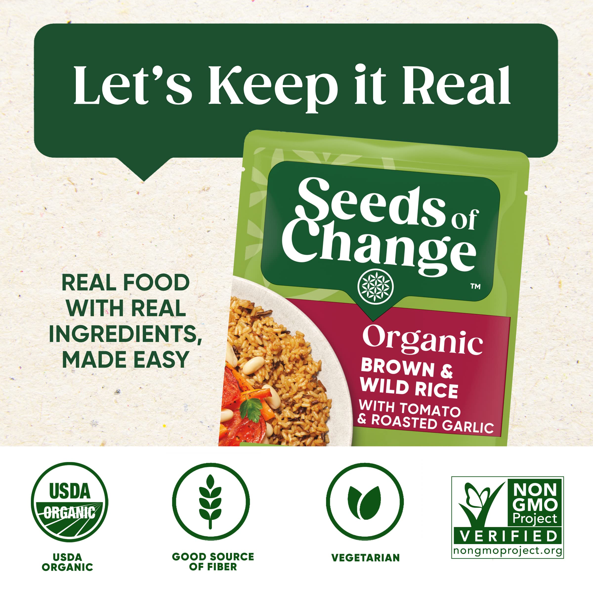 SEEDS OF CHANGE Certified Organic Brown and Wild Rice with Tomato & Roasted Garlic, Organic Food, 8.5 oz Pouch (Pack of 12)
