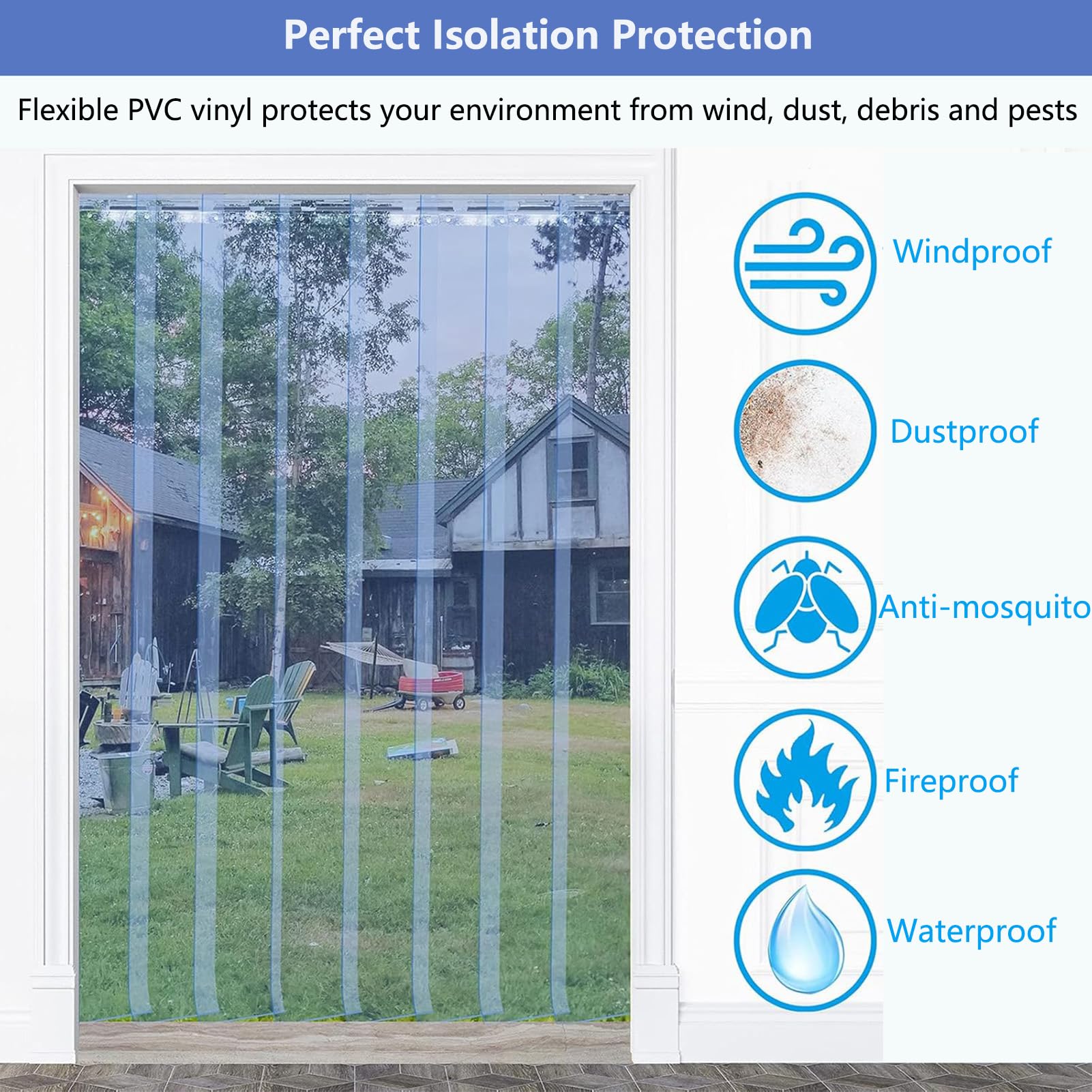 Rideau à Lanières en Plastique Transparent, Rideau à Lanières PVC, Isolant Porte Convient aux Entrepôts Usines Et Supermarchés Vinyle Robuste Épaisseur 1.3 mm (105x200cm)