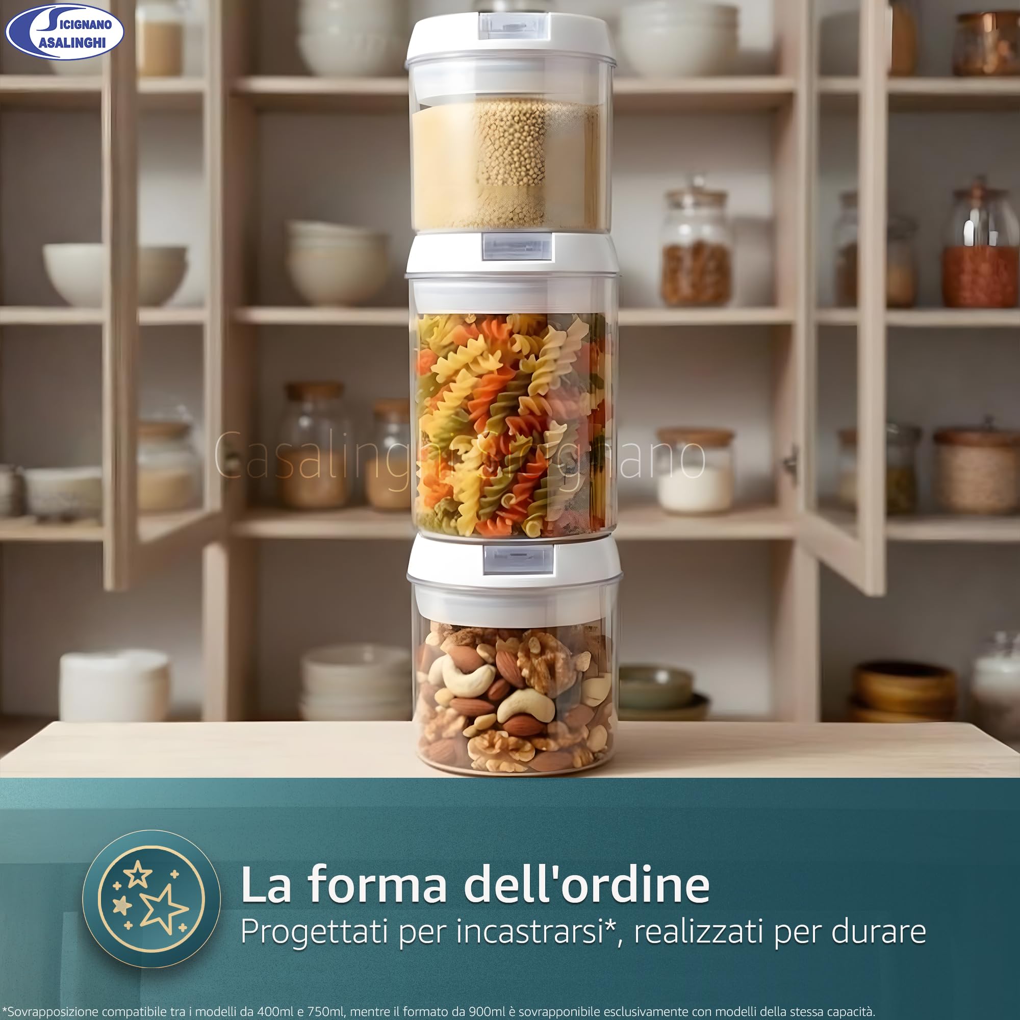 Sicignano Contenitore Ermetico Cucina SalvaGusto, Plastica Trasparente, Sovrapponibile, Varie Misure (900 ml, 6 pezzi)
