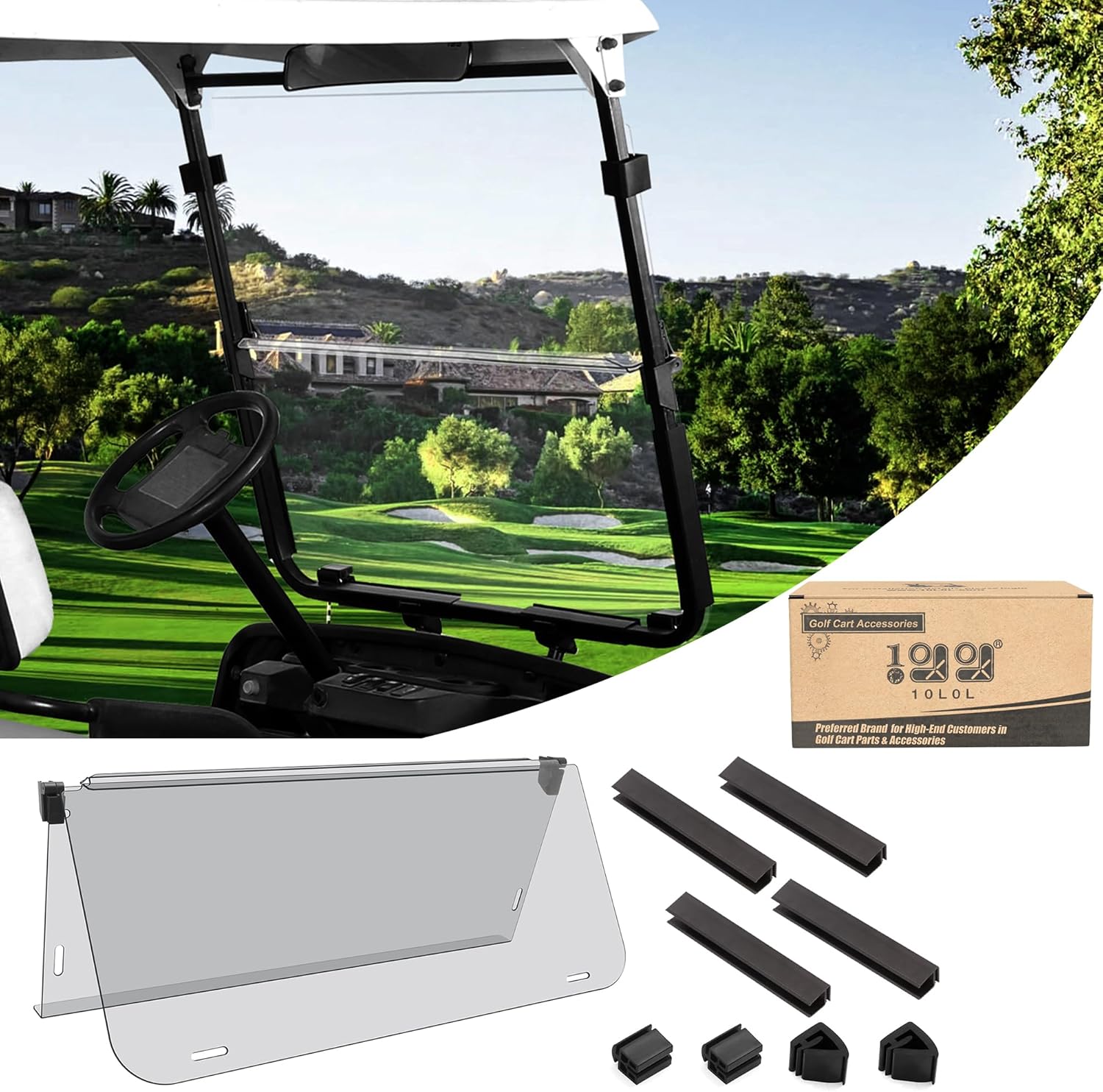 10L0L Folding Down Clear Golf Cart Windshield for Yamaha G14 G16 G19(1995-2003) Models Gas or Electric Golf Cart Clear Windshield