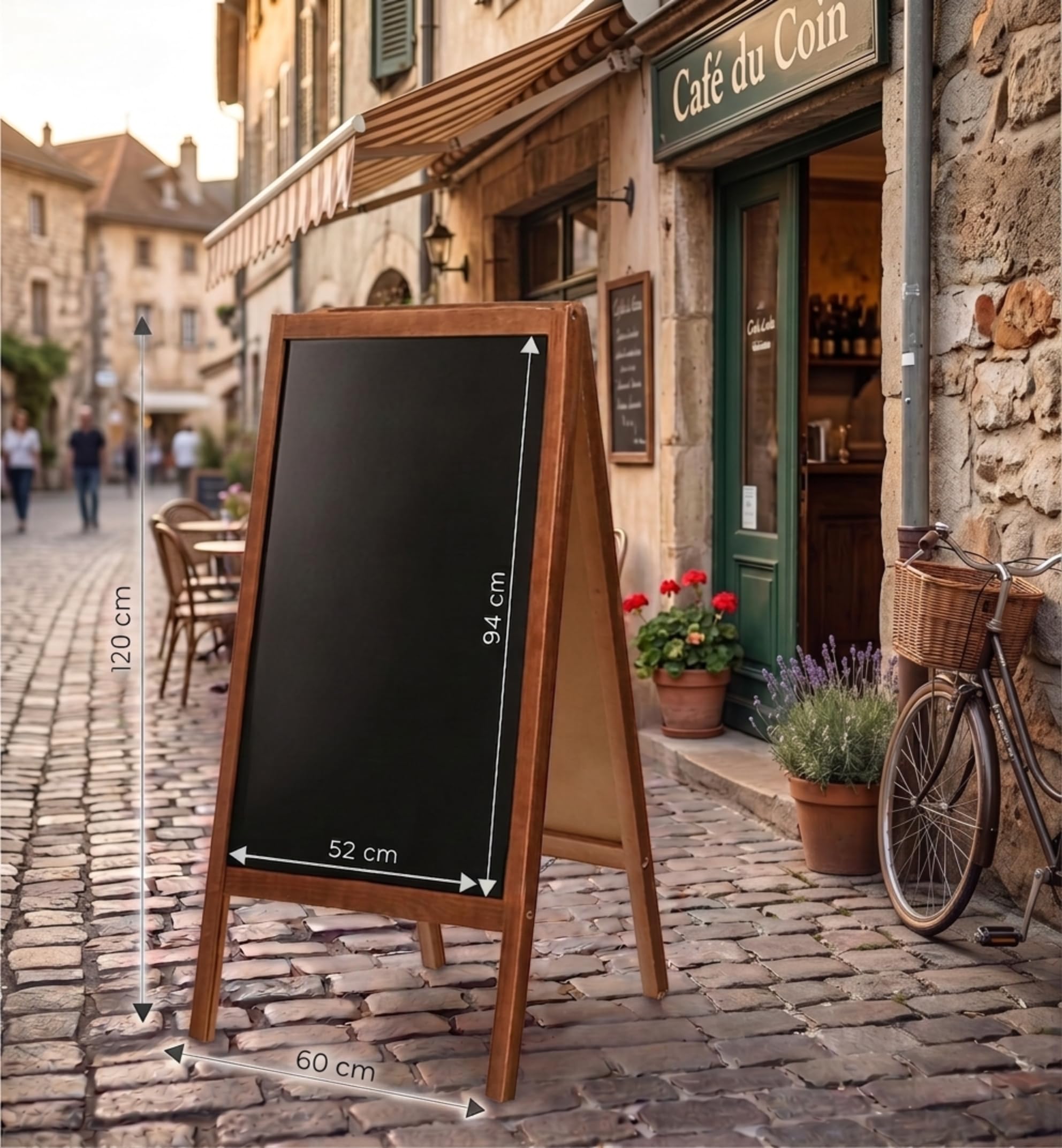 VELORA H&L Chevalet Ardoise 60 x 120 cm Marron – Stop Trottoir Double Face en Bois pour Restaurant Café Commerce, Tableau de Menu, Tableau Noir à Craie, Panneau Publicitaire Extérieur Pliable