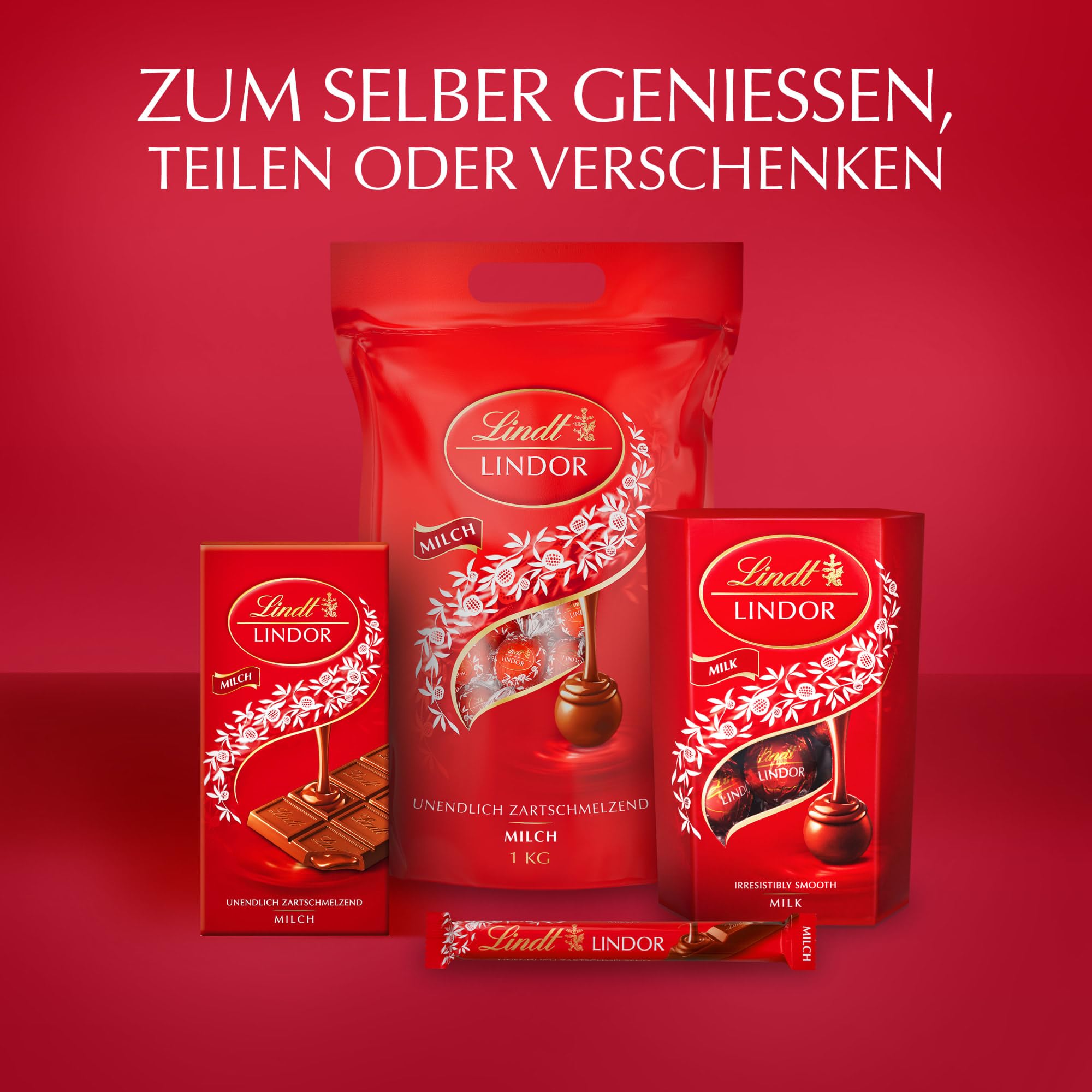 Lindt - Sachet Grand format LINDOR - Chocolat au Lait - Cœur Fondant, 1kg