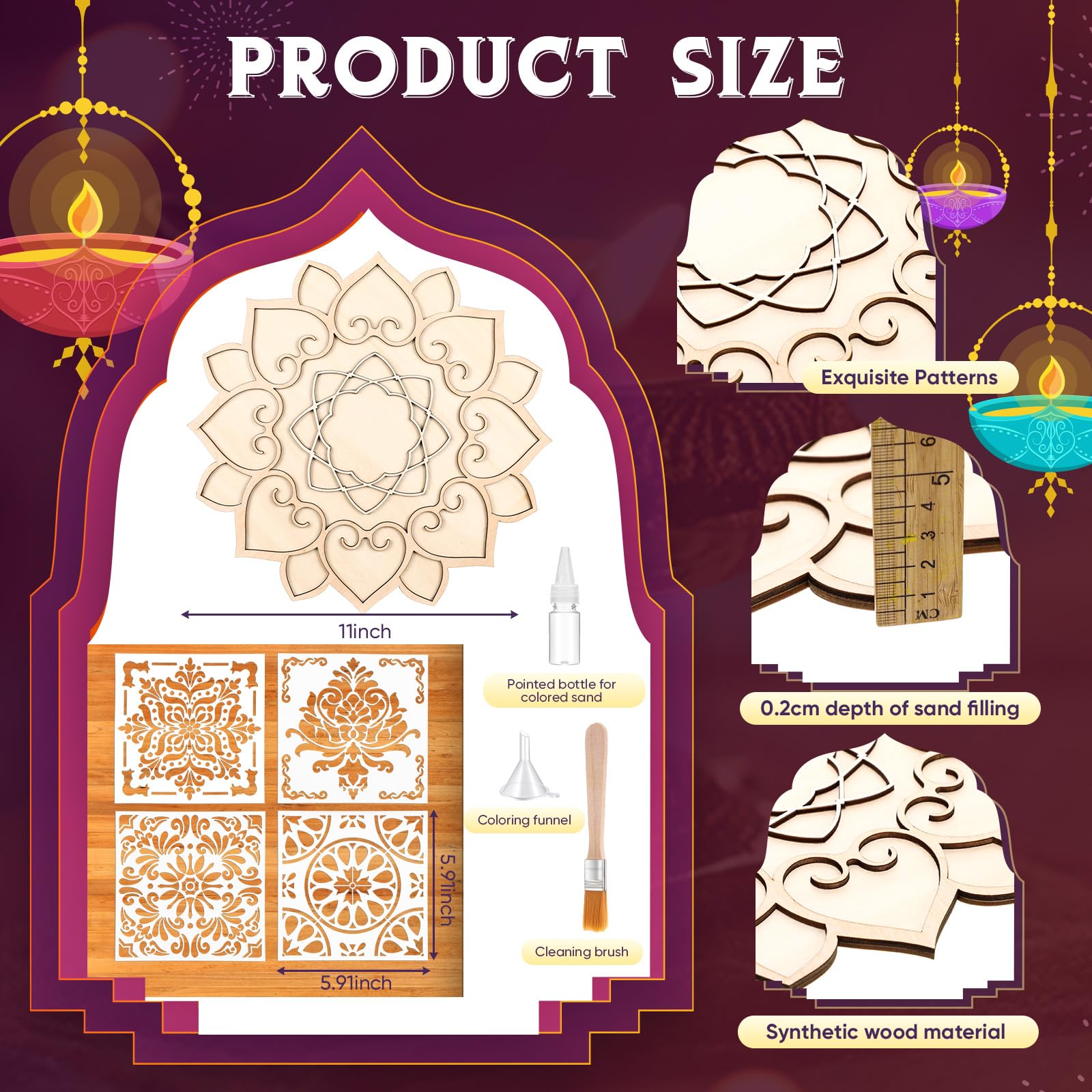 Weekgrat Diwali Mandala Sandkunst-Set - 6 Stück 23cm Rangoli-Matten Mit Farbigem Sand & Zubehör