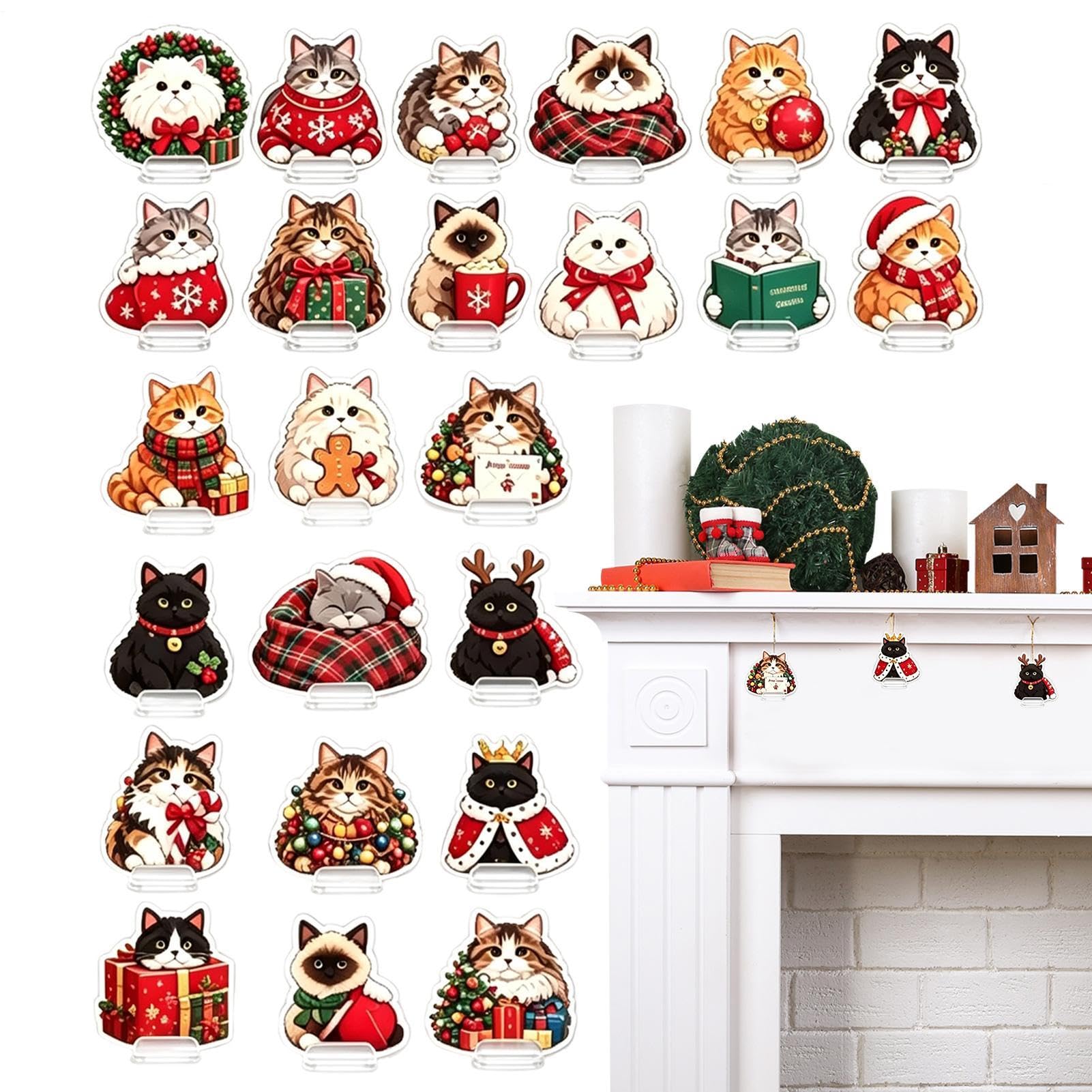 Weihnachts-Countdown-Kalender 2026 2D Acryl-Katzenfiguren für 24 Tage | Tierdeko Sammelbare Kalenderbox Für Kinder Mädchen Erwachsene Partygeschenke Klassenbelohnungen