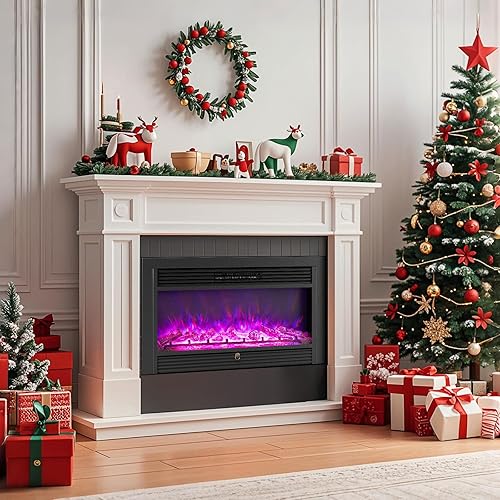 Vista 20 de Tangkula Chimenea eléctrica empotrada de 28.5 pulgadas, calentador de chimenea independiente con protección contra sobrecalentamiento, llama