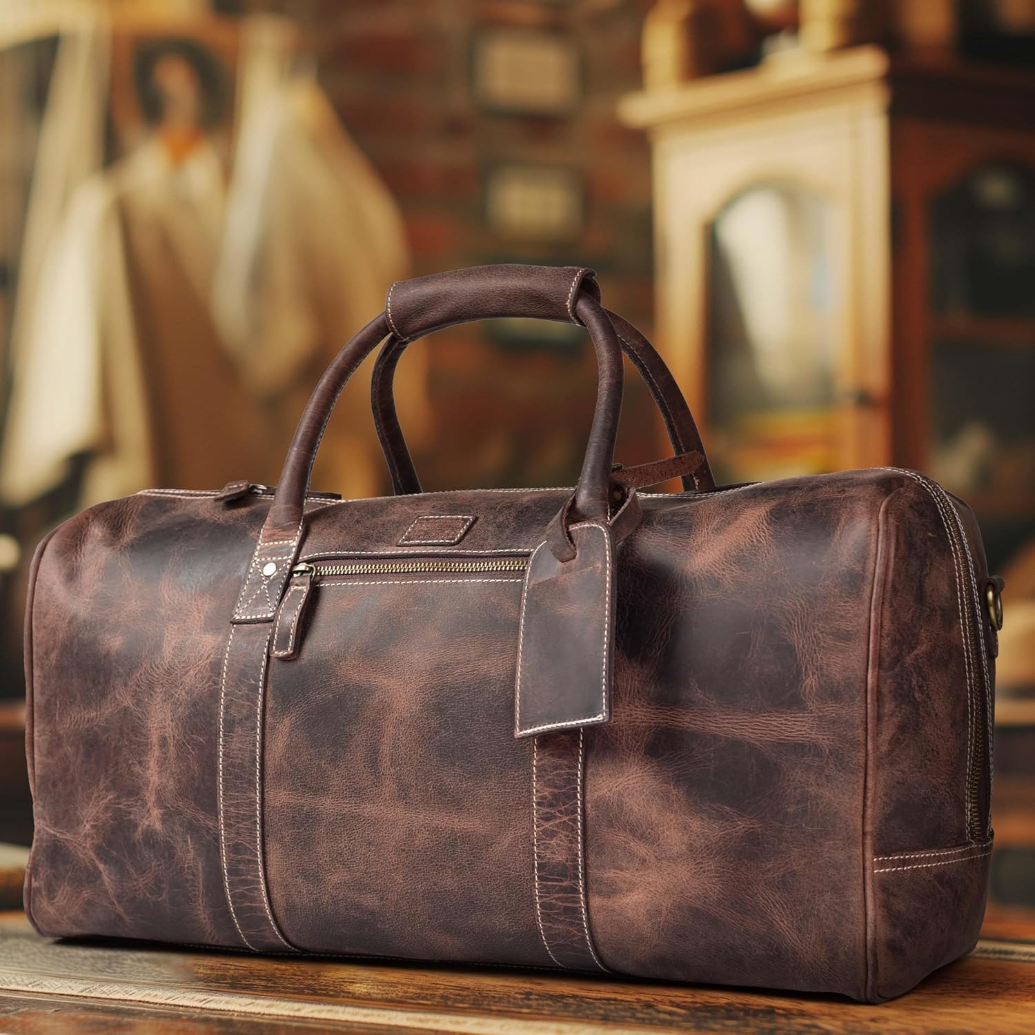 Leather Village Leather Duffel Bags for Men & Women-Stylish Travel Weekender Carry-On Sports Gym Overnight Luggage Bag - 20 Inch - Rustic Brown - Image 8