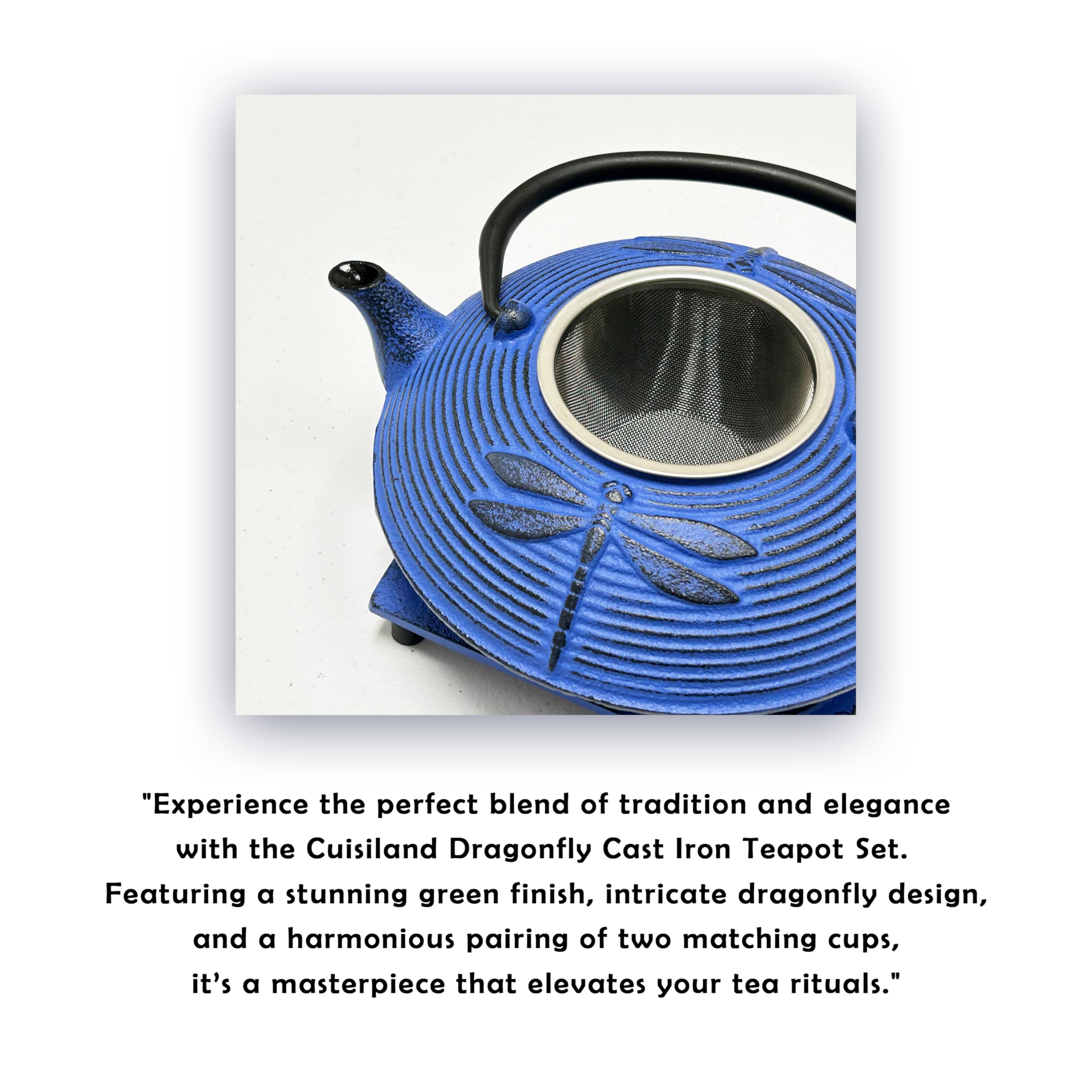 Amazon.com: Cuisiland Dragonfly Cast Iron Teapot Set with 2 Cups