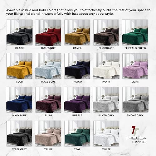 Miniatura 6 de Tribeca Living - Juego de edredón Venice, de tamaño grande, color sólido, en terciopelo