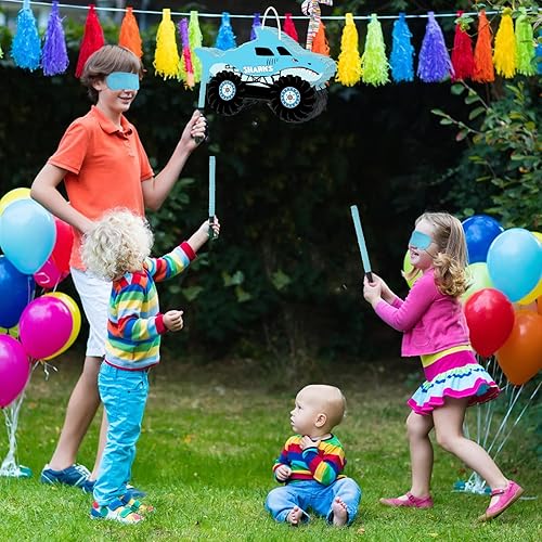 Miniatura 7 de Piñata de camión de tiburón, piñata de camión monstruo con venda y murciélago para niños, decoración de juegos de fiesta de cumpleaños temática de
