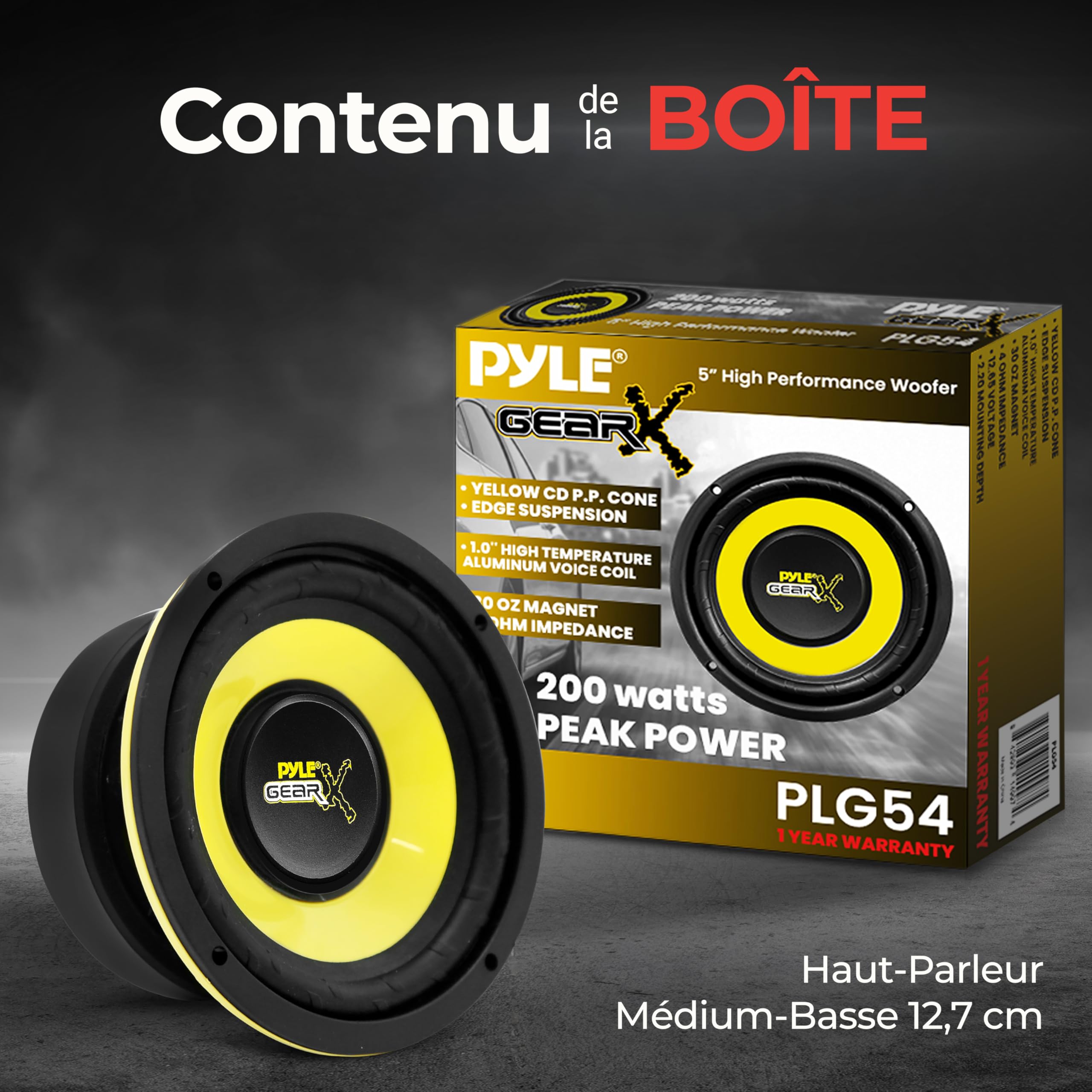 Pyle Subwoofer Voiture – 13 cm (5") – 200W – 4 Ohms – Aimant 850 g – Bobine Haute Température – Profondeur Montage 5,9 cm (2.32") – Basses Renforcées pour Système Audio Auto