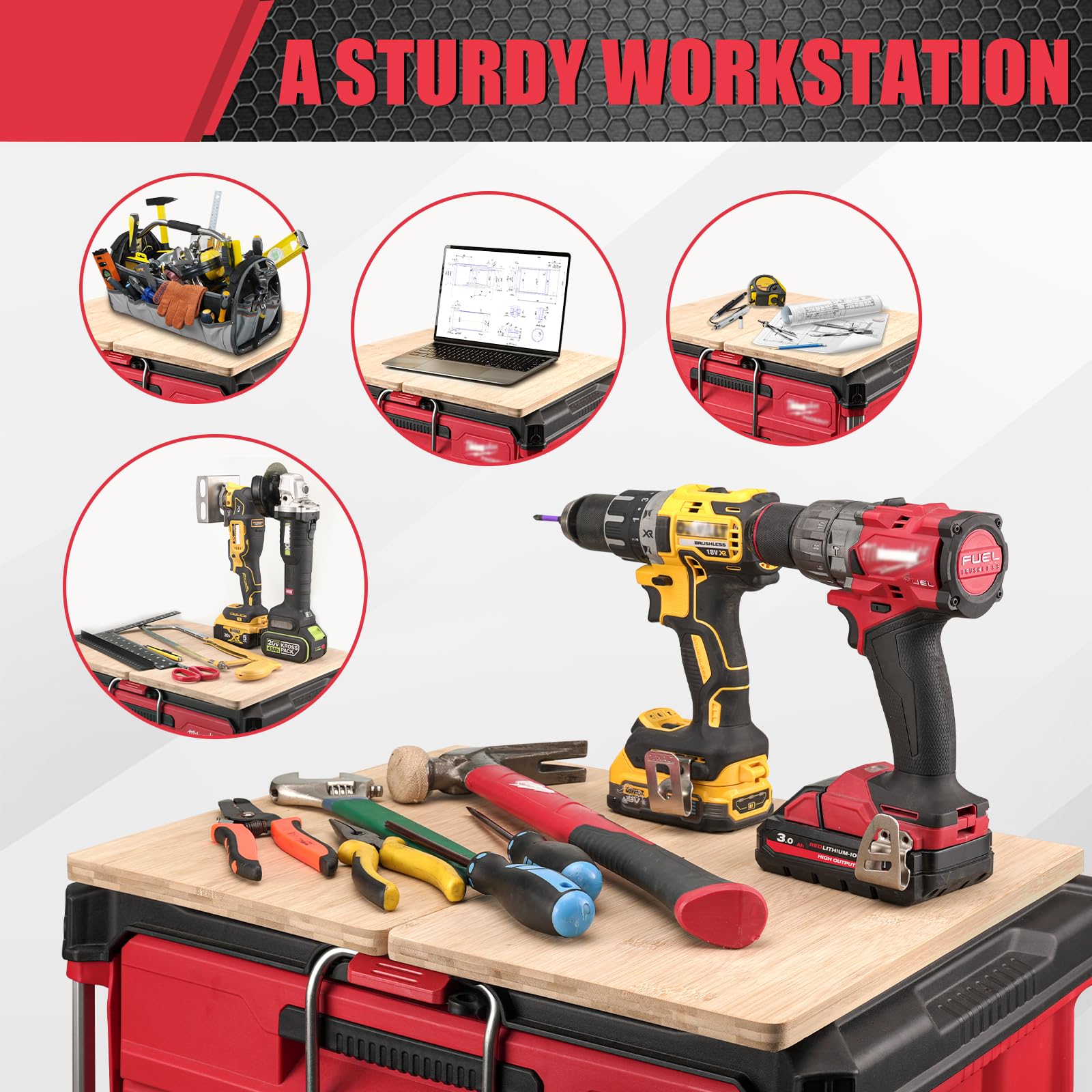 BPOPO 2 Pack Tables Fits for Milwaukee Packout Rolling Tool Box,Packout 2 & 3-Drawer Organizer,Heavy-Duty Work Surface with Mounting Feet - Image 2