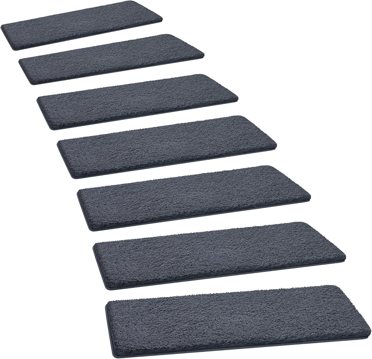 PURE ERA Carpet Stair Treads Ultra Plush 8" X 30" Soft Indoor Stair Protectors Pet-Friendly Non-Slip Skid Resistant Tape Free Washable Reusable(14 Pieces, Dark Gray) Dark Gray 14 Pieces NO Bullnose