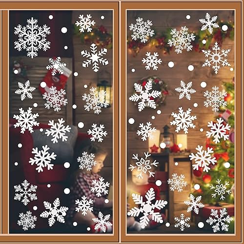 329 unidades + copos de nieve blancos de Navidad, calcomanías para ventana, adornos para invierno, congelado, Año Nuevo, suministros de fiesta,