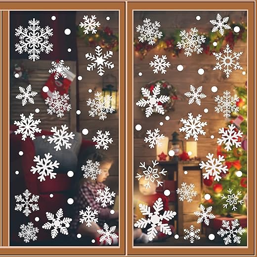 329PCS+ Christmas White Snowflakes Window Clings Decal Stickers Ornaments for Winter Frozen New Year Party Supplies Wonderland Decorations (10 Sheets)