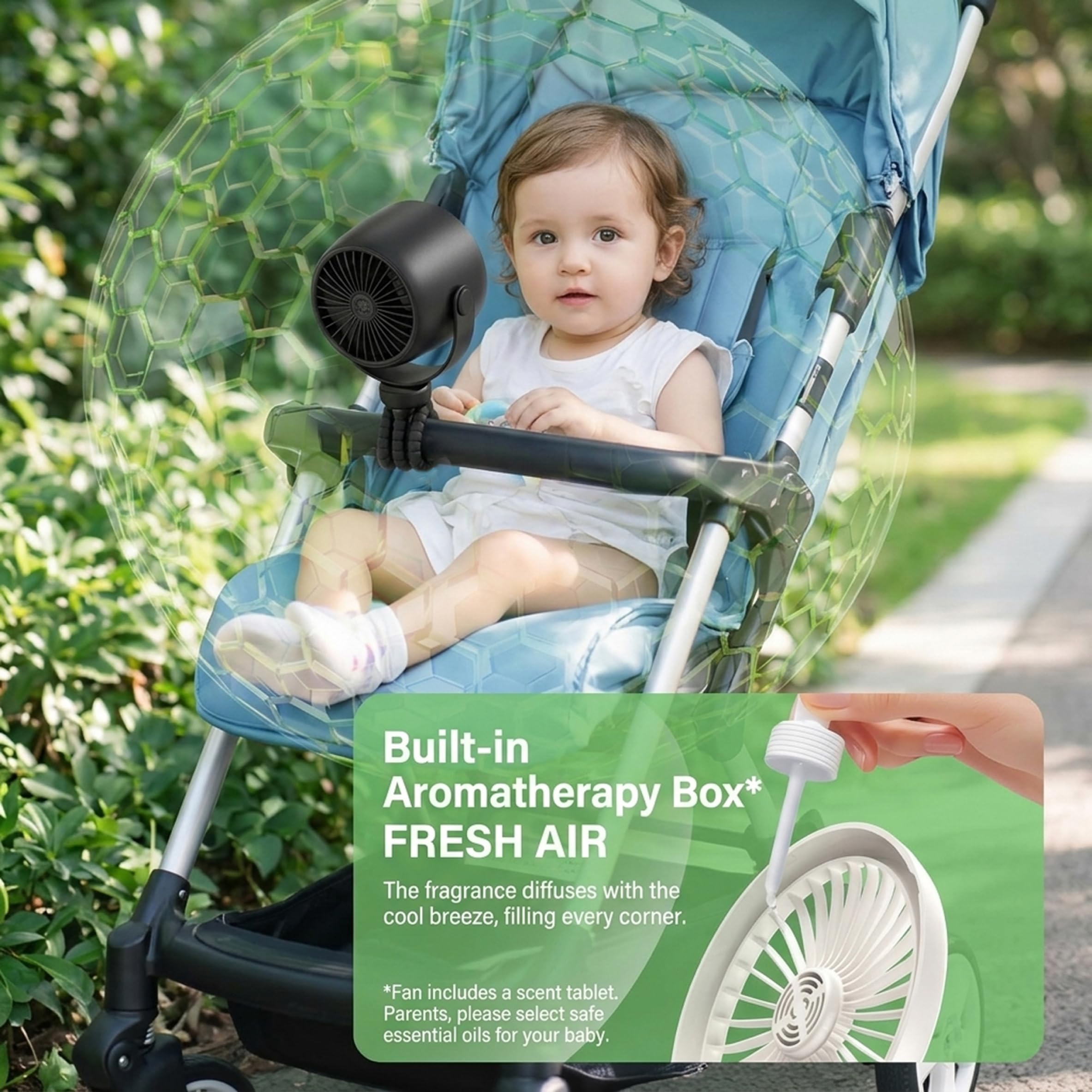 Ventilatori per passeggino, Ventilatore portatile per passeggino, 10000mAh, Clip on, Nero