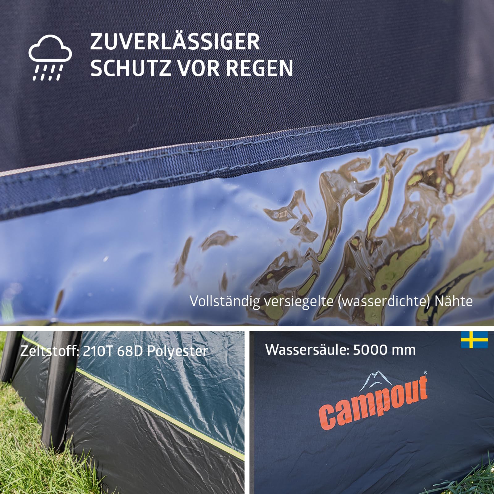 Campout Aufblasbares Tunnelzelt 455 x 270 cm – 4-Personen-Familienzelt mit 2 Schlafbereichen – Inklusive Pumpe und Bodenplane – Schwarz
