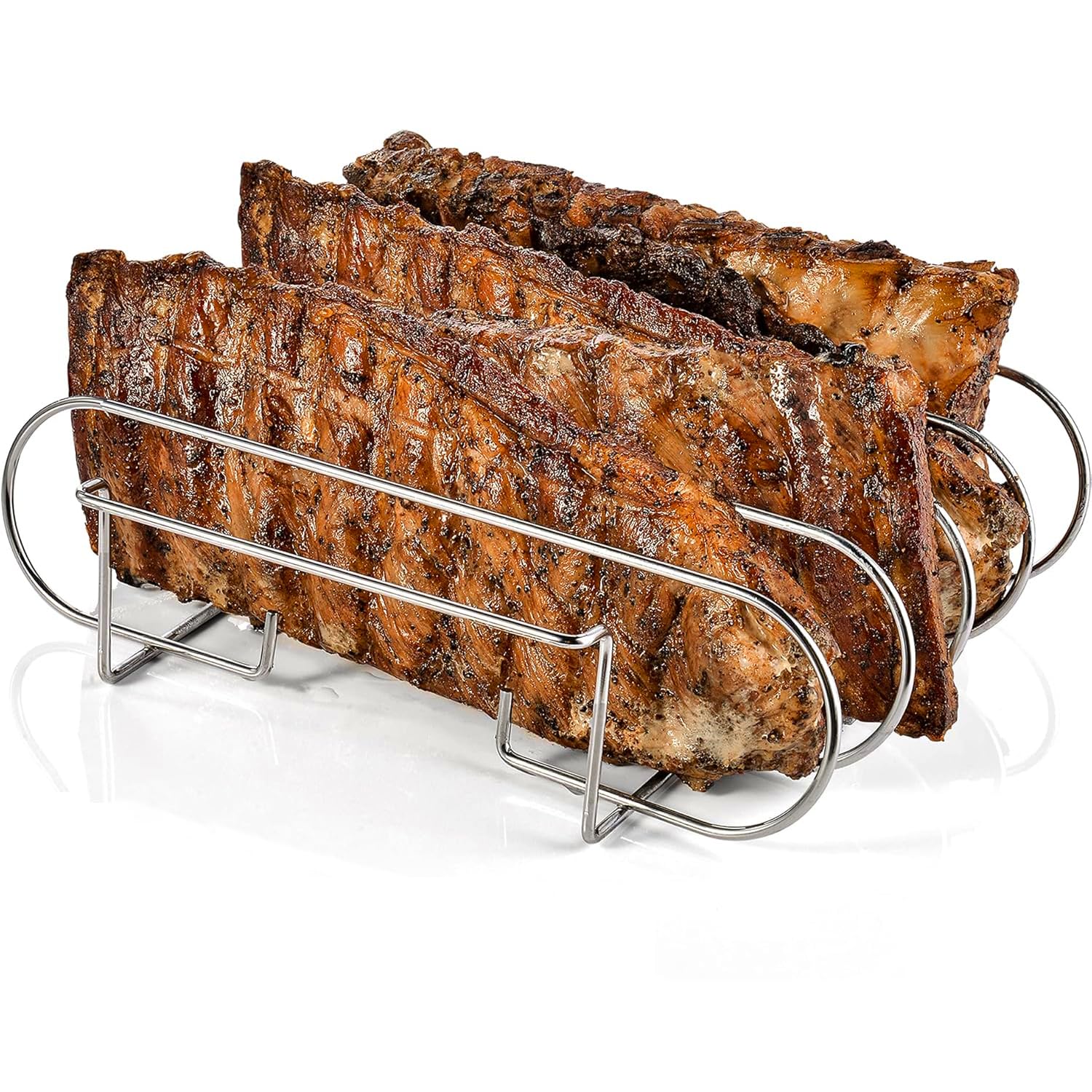 YIMINI Supporto Bistecche e Costine, Cestello per BBQ Rib Rack, Arrosto e Supporto Costine, Supporto per Arrosto Bistecca, per 5 Costolette di Ricambio Croccanti dalla Griglia e dal Forno