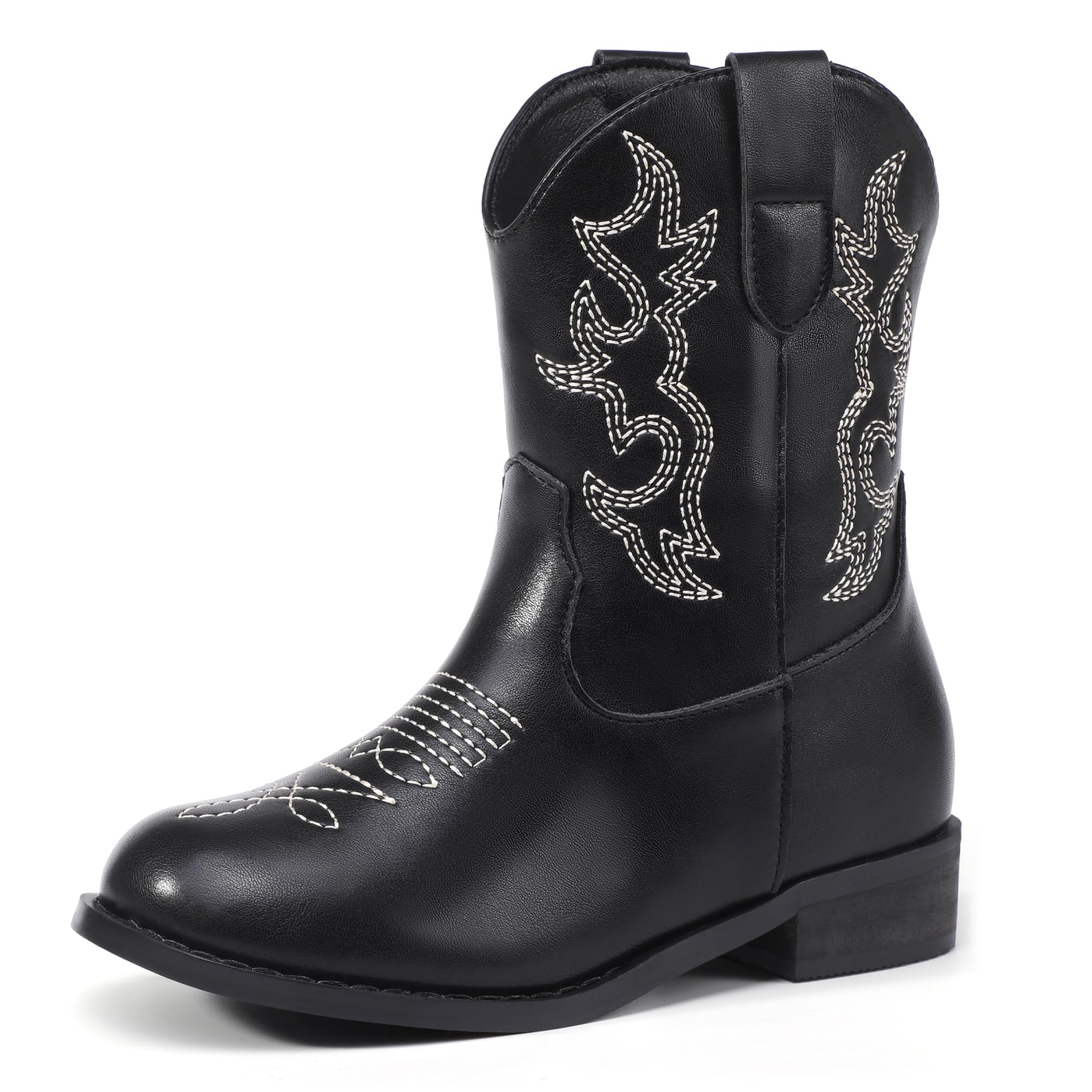 Photo 1 of PANDANINJIA Girls Toddler Cowgirl Boots Riding Round Toe Boys Cowboy Boot Little Kids Short Calf Western Cowgirl Booties(Black Pu 10 US Toddler)
