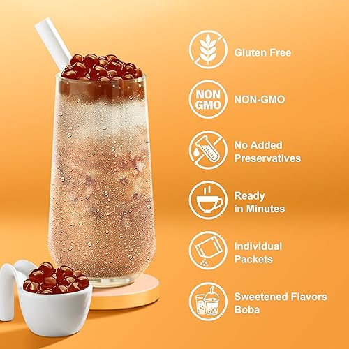 Miniatura 19 de J WAY Instant Boba - Juego de té verde con piña y maracuyá con auténtica tapioca Boba y fruta, colorido, listo en menos de un minuto, popotes