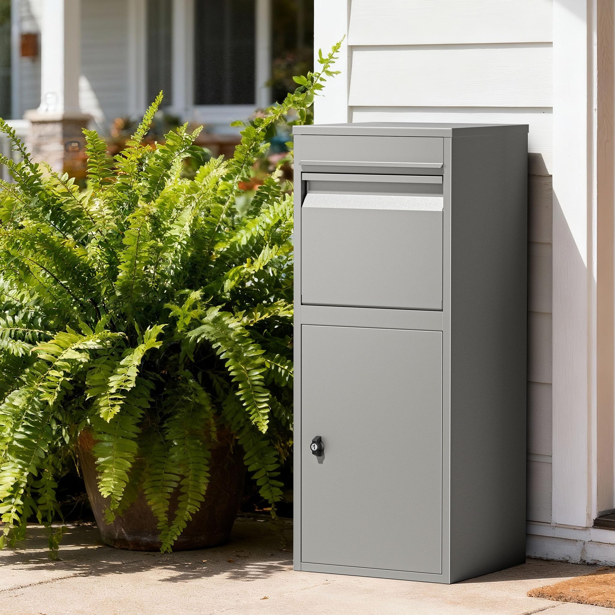 Wiltec Boîte à Colis Grise 410 x 380 x 1020 mm en Acier avec revêtement en Poudre Boîte aux Lettres verrouillable pour la réception de Colis à Domicile Livraison de courrier