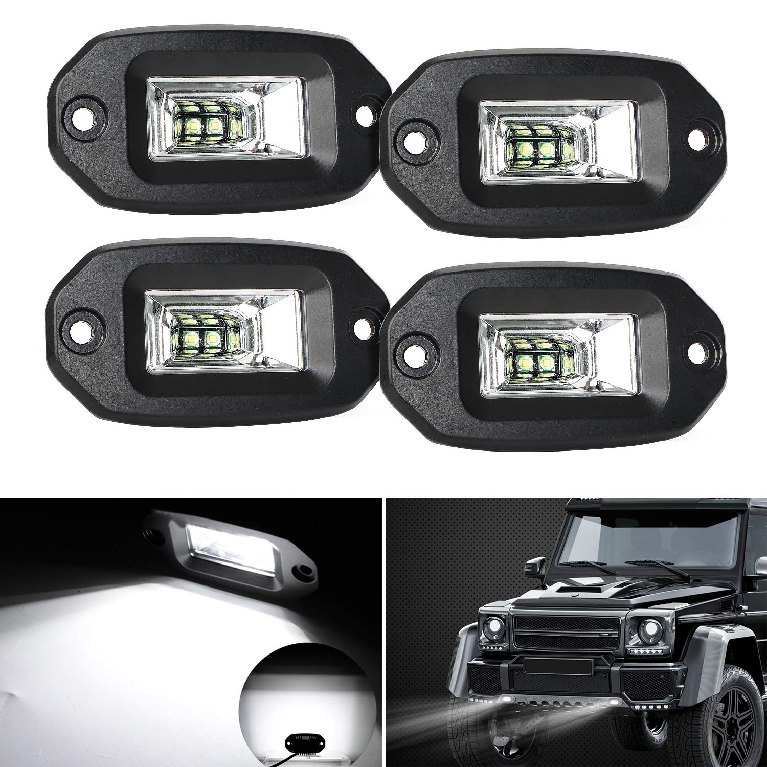 EBESTauto 4PCS Flush Mount LED Pods 20W Flush Mount LED Lights 12V LED Work Light Bumper Driving Lights Off Road LED Pod Lamp Backup for ATV UTV SUV Truck Boat