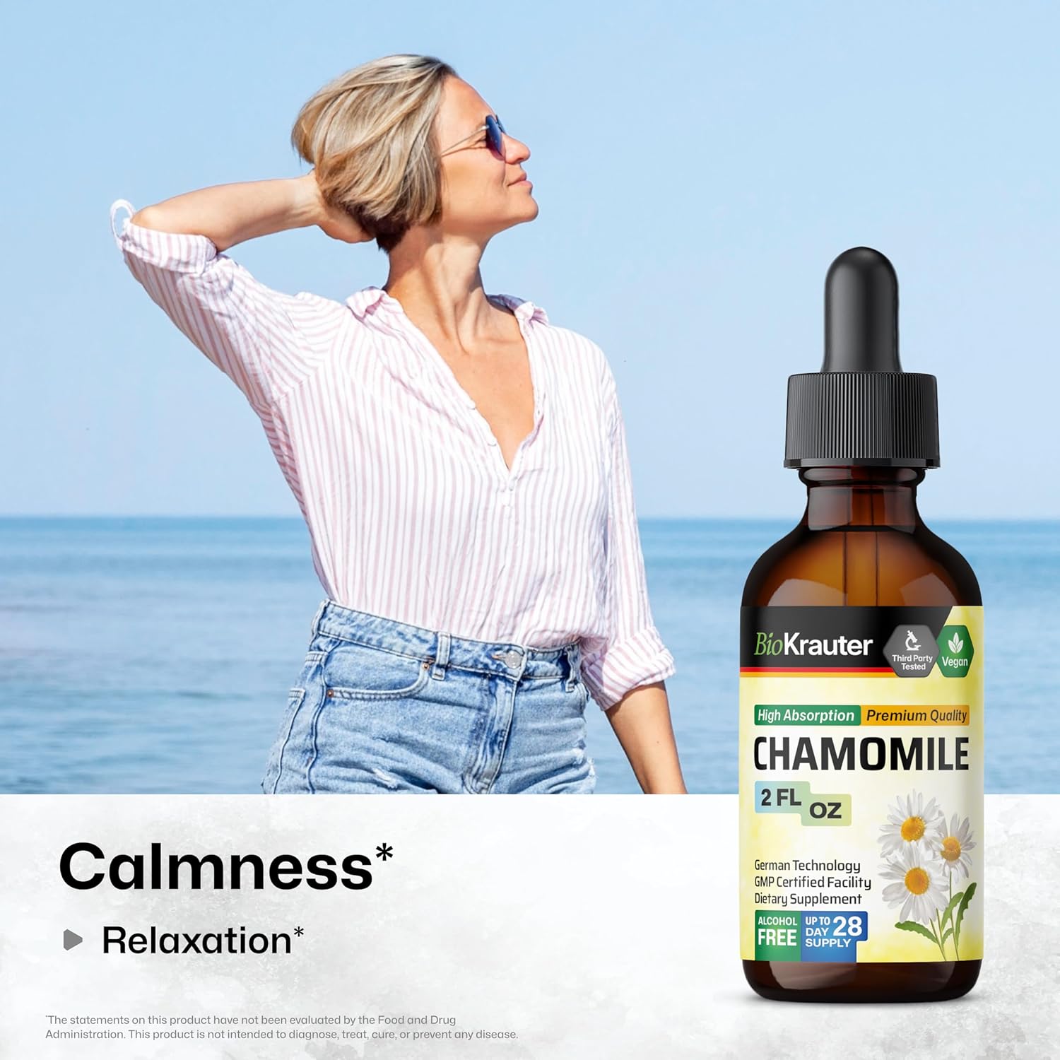 BIO KRAUTER® Chamomile Extract - Liquid Drops Pure Vegan Chamomile Supplement 670 mg per Serving 2 Fl.Oz 28-Day Supply - Used for Calm & Relax - Alcohol & Sugar Free - Natural Calm & Sleep Support - Image 2