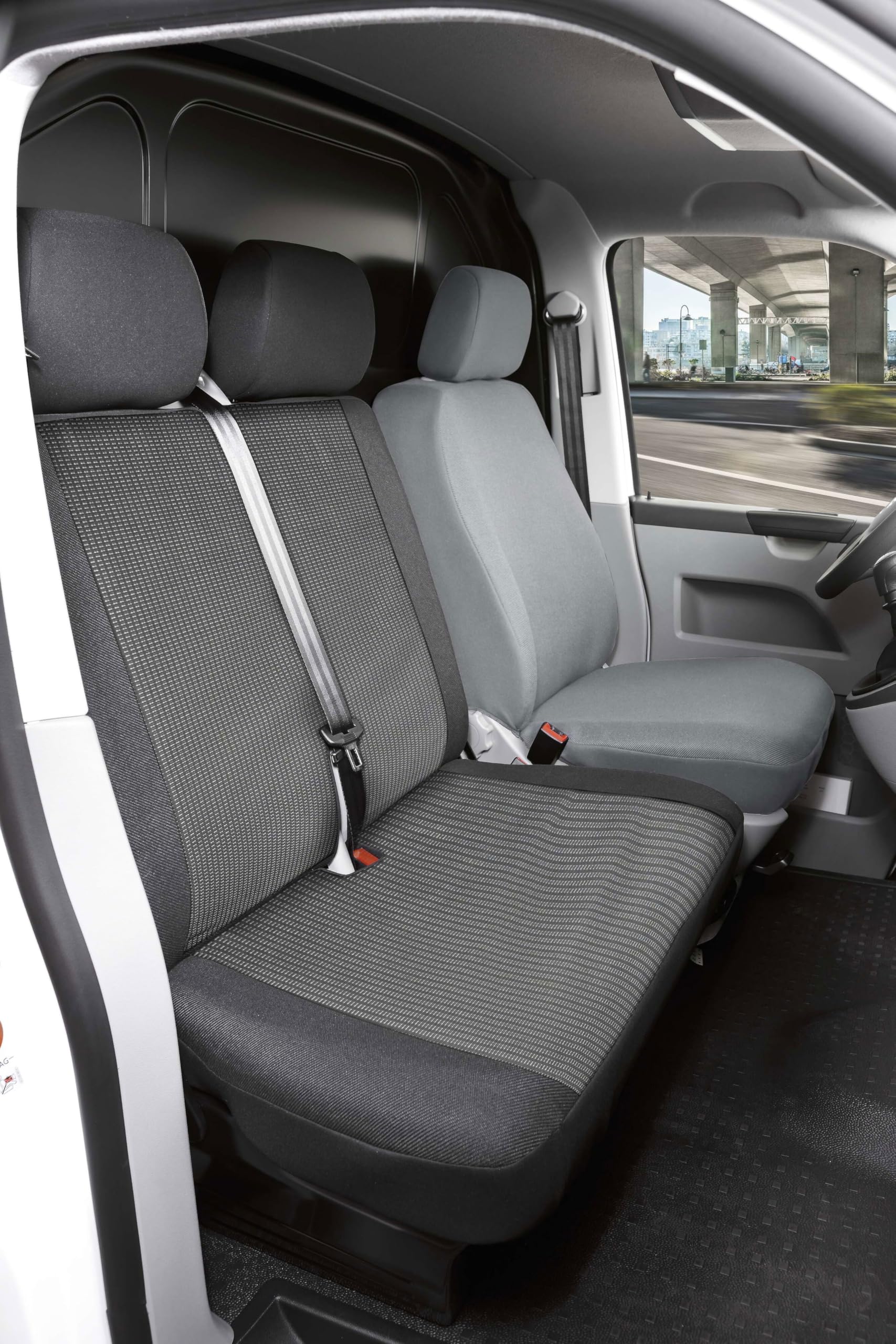 WALSER Housses de siège pour fourgonnettes compatible avec VW Crafter, Mercedes Sprinter, banquette double avant, banquette divisible (évidement table)