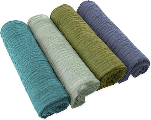 Miniatura 2 de SwaddleDesigns Juego de 4 mantas de muselina de algodón para bebé, niño y niña, mantas neutras para recién nacido, registro de bebé y regalo, 46 x