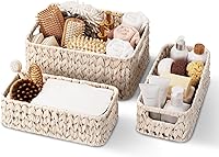 Vista 19 de GRANNY SAYS Cestas de mimbre para organizar, cestas de almacenamiento anidables para estantes, 1 cesta grande y 2 pequeñas de mimbre impermeable