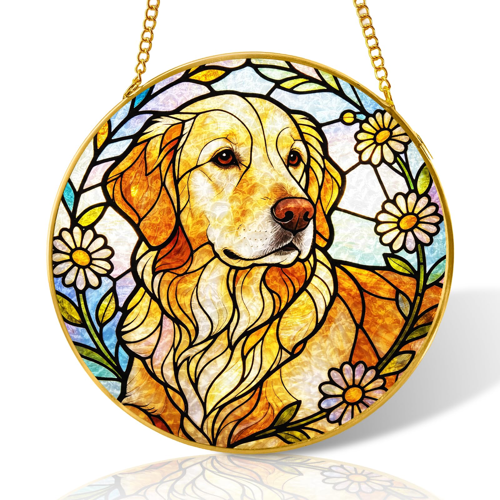 6 inch Dog Stained Glass SunDogcher Windows Hanging,Stained Glass Ornament Home Decor,SunDogchers for Windows Hanging,Birthday Gifts for Women,Lovers,Friend(Gold)