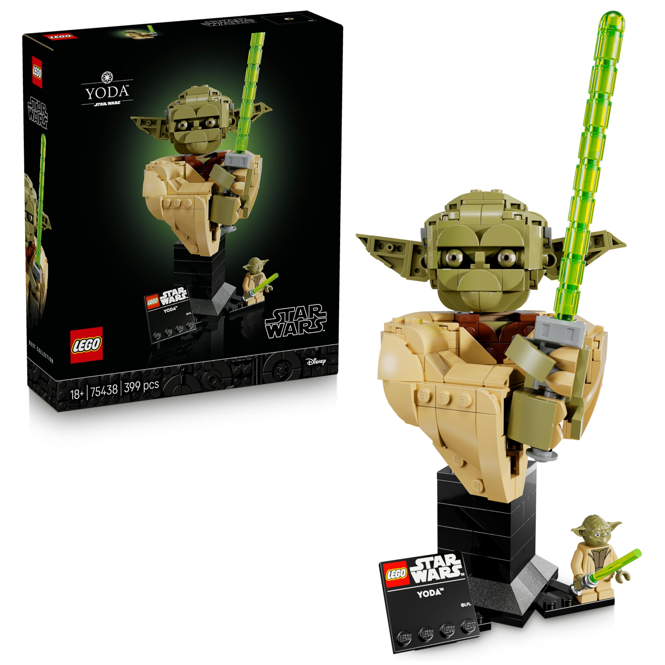 LEGO Star Wars 75438 Yoda Bust - Display Model Kit for Adults w/Green Lightsaber & Collectible Jedi Master Minifigure - DIY Shelf or Room Decor - Gift Idea for Attack of the Clones Fans - 1