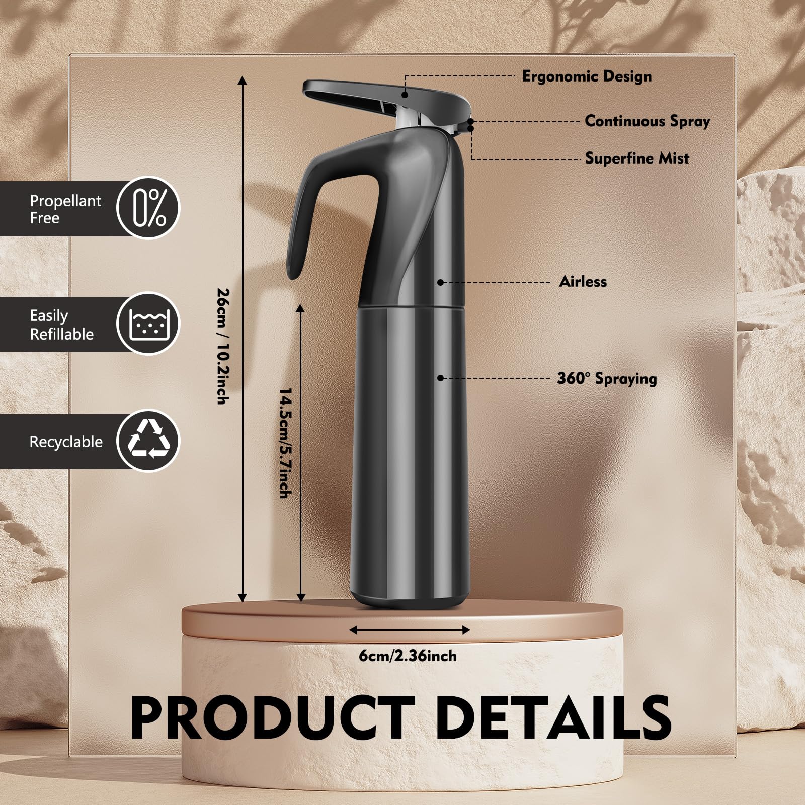 Romon Spray Capelli, 300 ML Nebulizzatore Acqua, Bottigliette Spray Flacone Spray, Spruzzatore A Pressione Continuo Ultra Fine Parrucchieri, Accessori Per Parrucchiere, Flacone Spray Per Piante, Nero