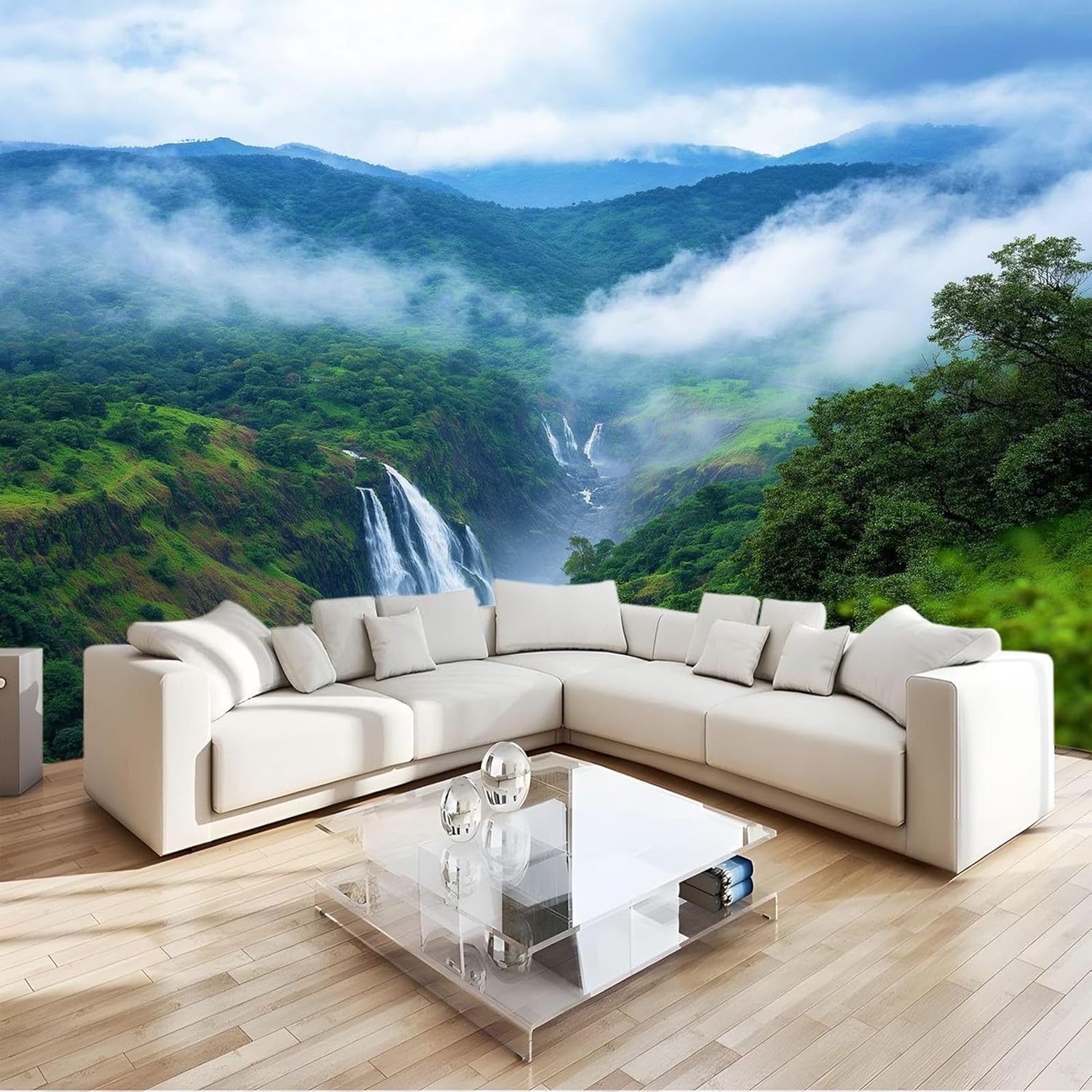 Hgjdjhnf 3D Mural Fototapete Naturlandschaft Wald Tapete Fototapeten Vlies Tapeten Vliestapete Wandtapete Moderne Wand Schlafzimmer Wohnzimmer Wand Tapete, Grün,430Cmx300cm