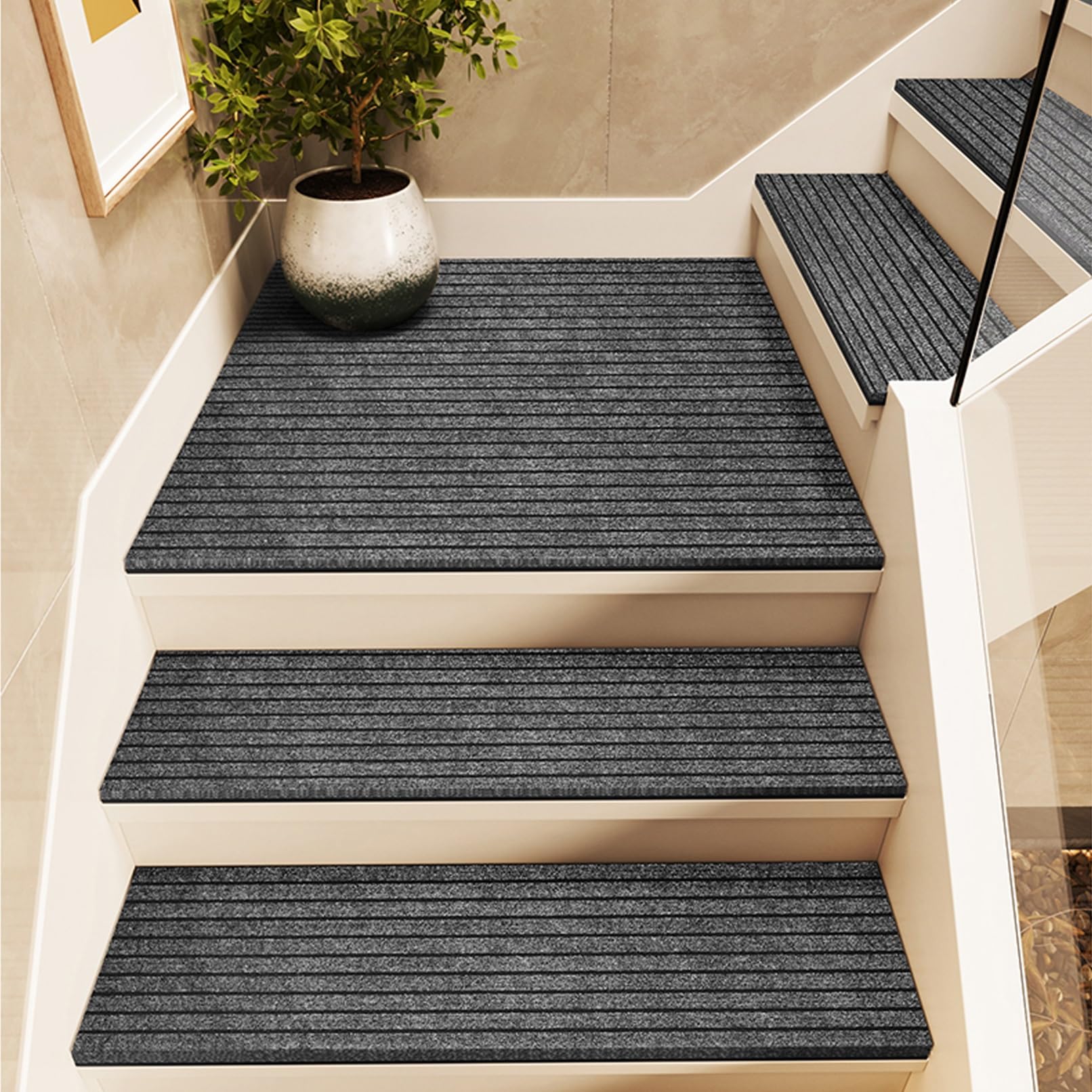 Peldaños antideslizantes de goma gris, 26 x 90 cm, ideal para uso en interiores, seguro para escalones de casa, antideslizante, fácil instalación
