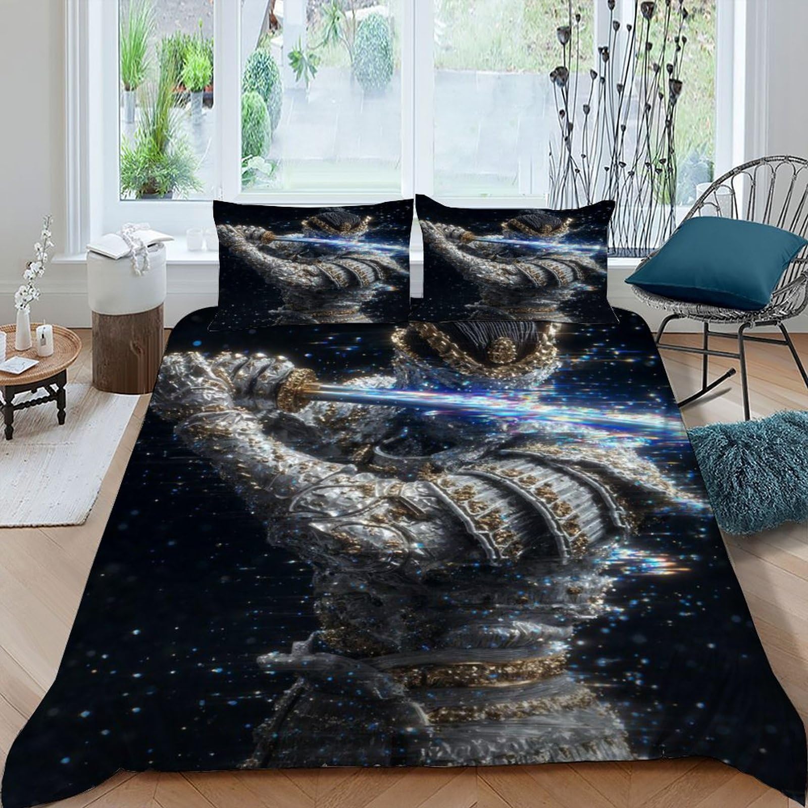 Parure de couette armure de samouraï gothique en microfibre King 220x240cm