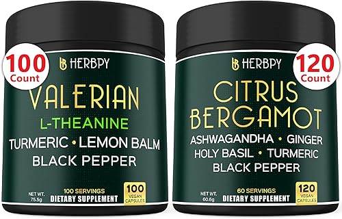 Paquete de suplemento de raíz de valeriana 5 en 1 de 5150 mg y suplemento de bergamota cítrica 6 en 1 de 20100 mg Apoya la relajación, el corazón,