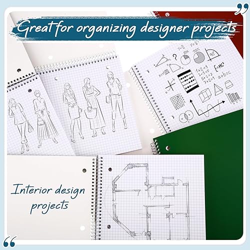 Miniatura 3 de Tenceur 12 cuadernos en espiral de 1 materia de 5 x 5 con rayas gráficas (5 cuadradospulgadas), cuaderno de 8 x 10 12 pulgadas, cuaderno de diario