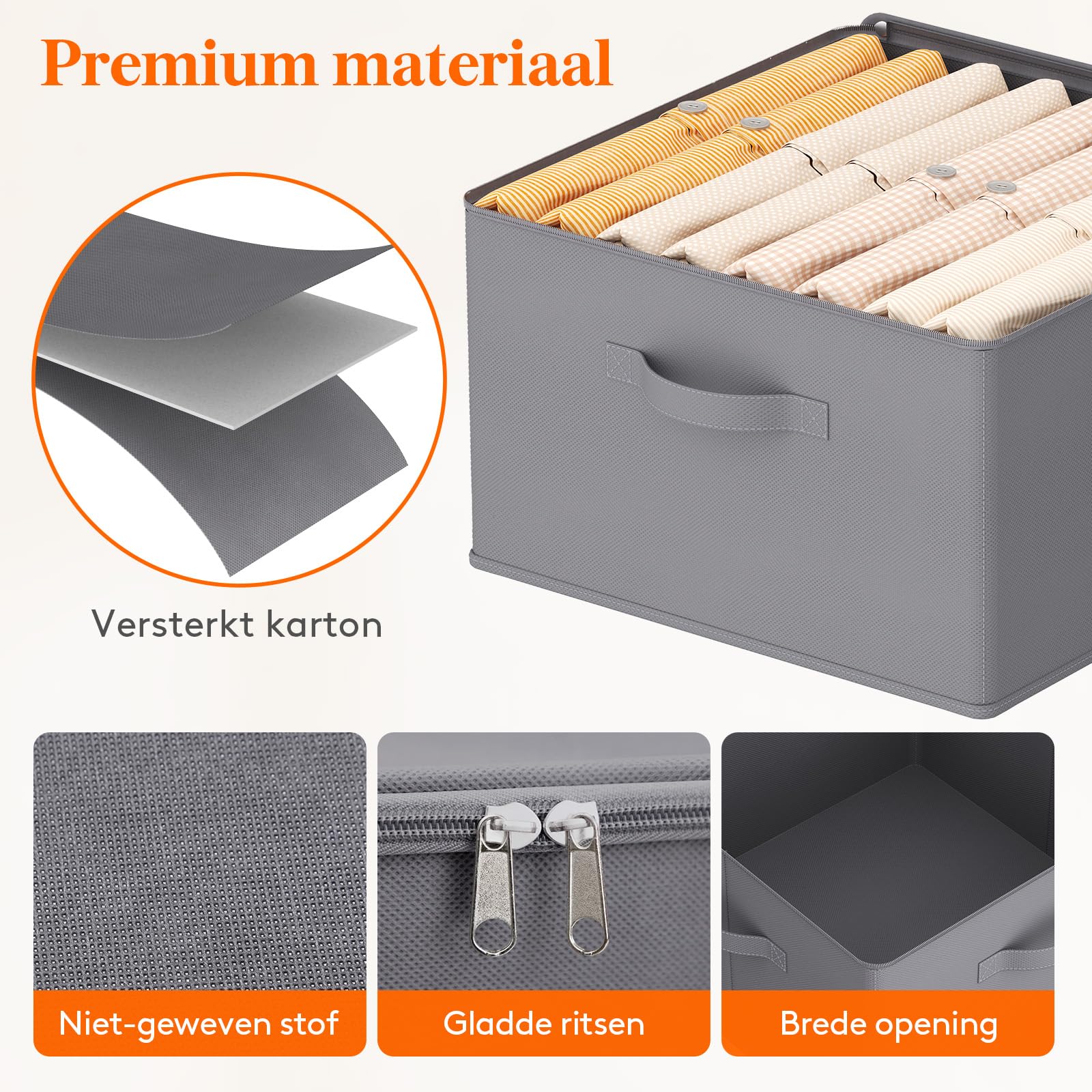 Omygarden Stijve opvouwbare stoffen opbergdoos met ritssluiting, handvat, kledingstuk beddengoed opbergmand organizer voor kledingkast, wasbaar, 44 × 33 × 31 cm, donkergrijs