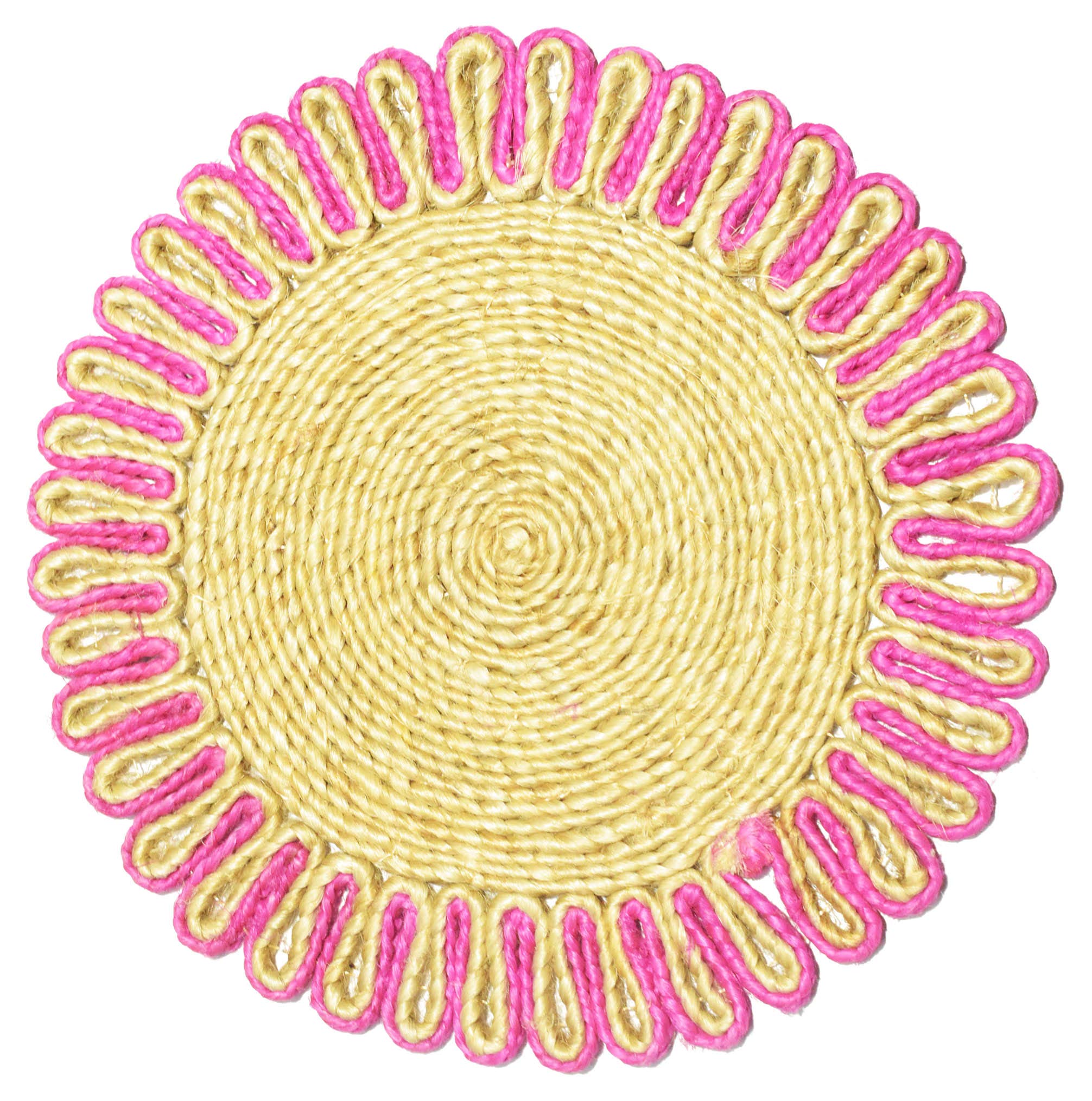 Natural Jute Flower Placemats, Pink, 12 Inch, Set of 2